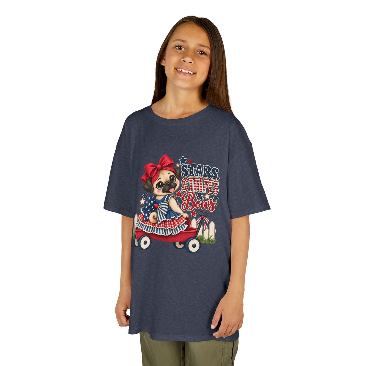 Stars, Stripes & Bows Pug Child's T-Shirt – Patriotic Kids Americana Shirt