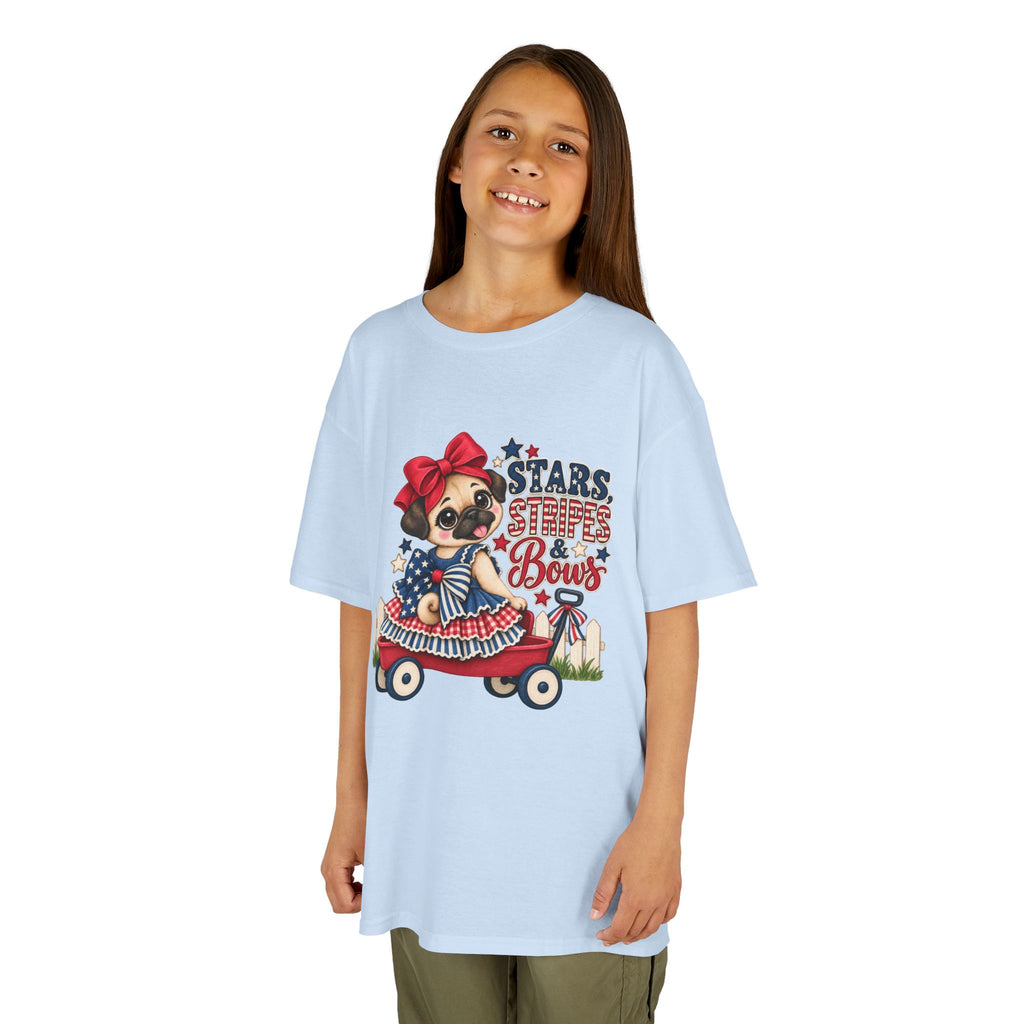 Stars, Stripes & Bows Pug Child's T-Shirt – Patriotic Kids Americana Shirt