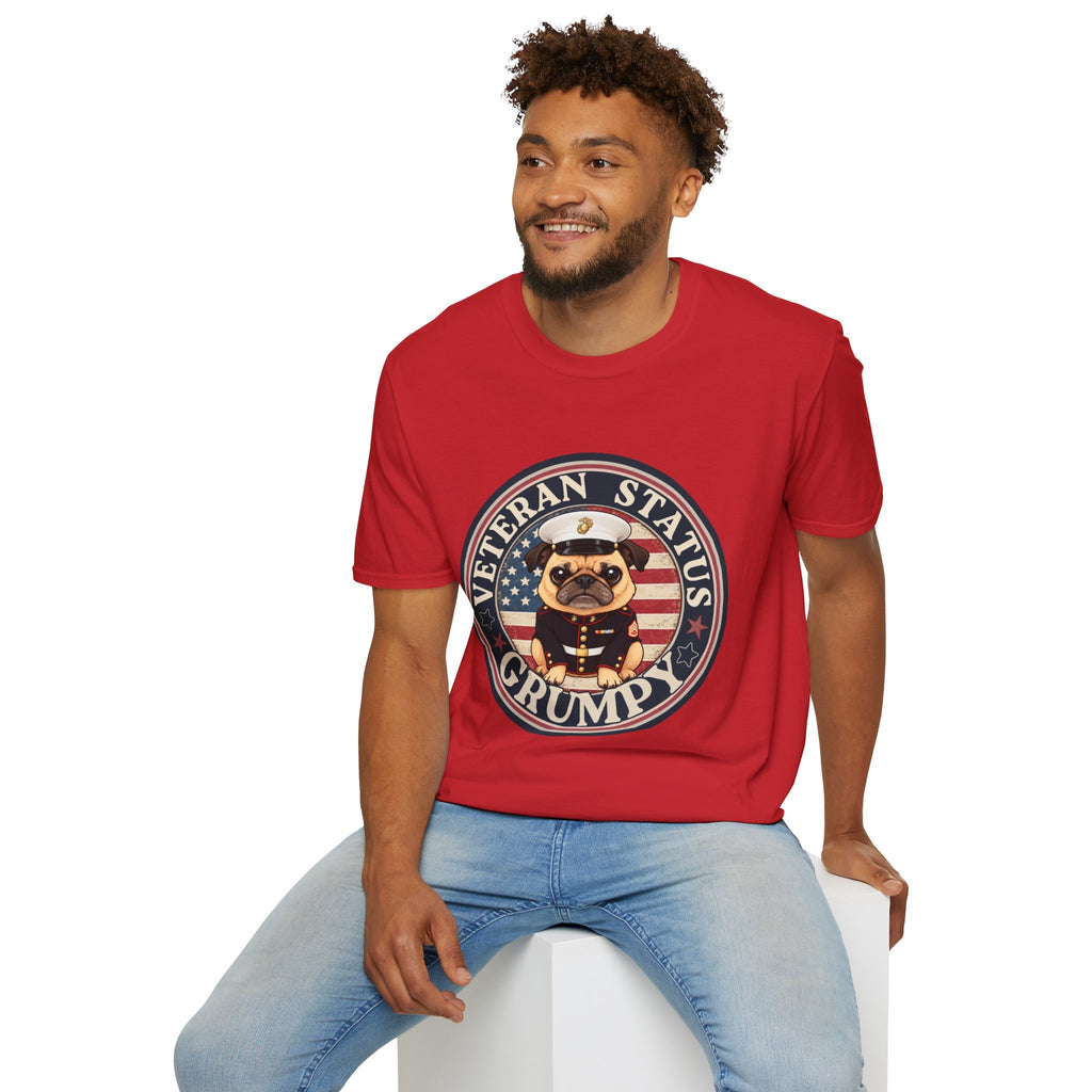Marine Veteran Status Grumpy Pug T-Shirt – Funny U.S. Marine Veteran Shirt