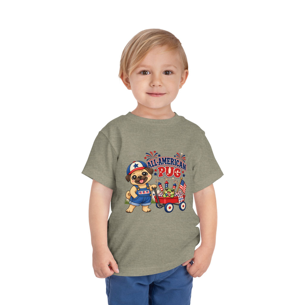 All-American Pug Toddler Tee — Patriotic Kids Americana Shirt