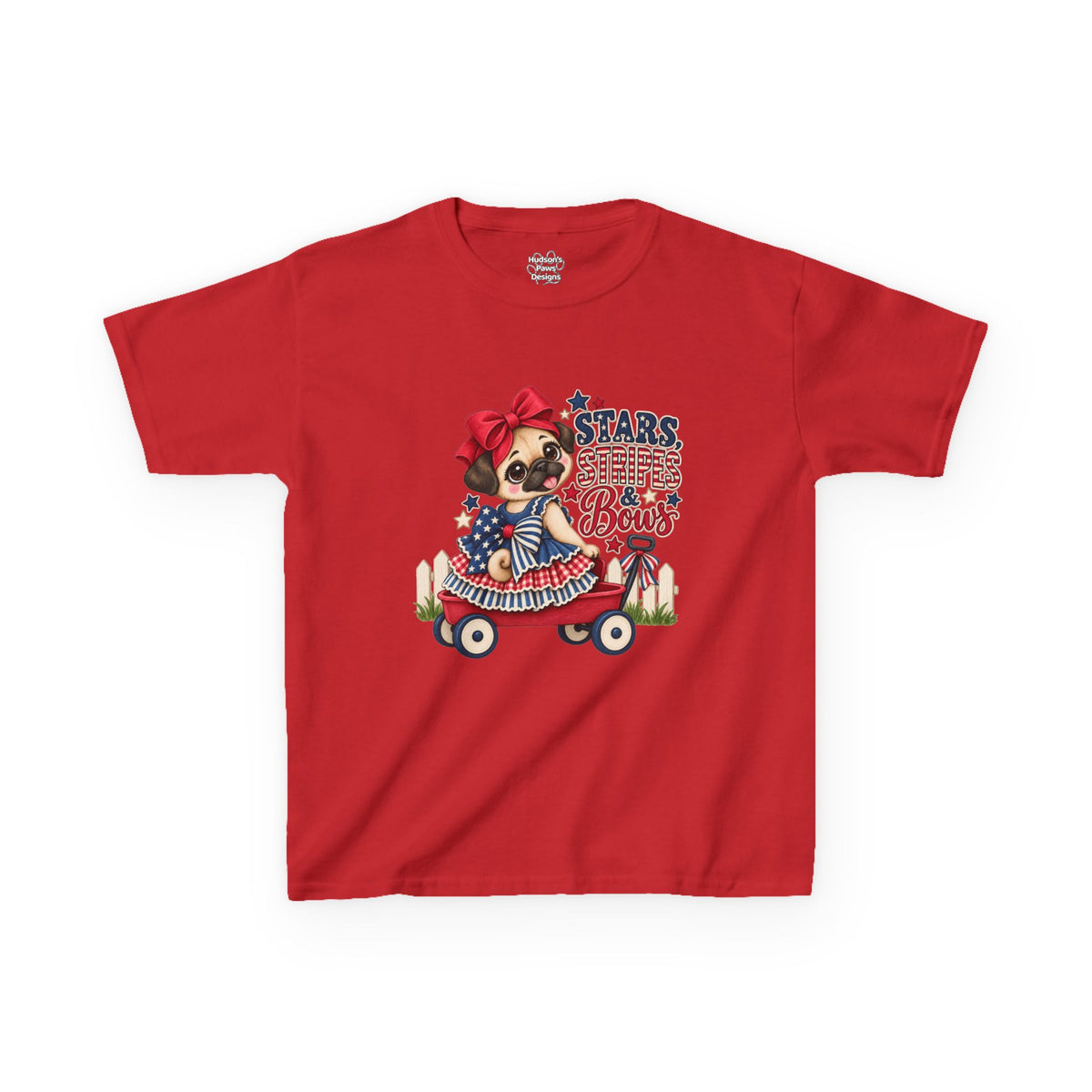 Stars, Stripes & Bows Pug Child's T-Shirt – Patriotic Kids Americana Shirt