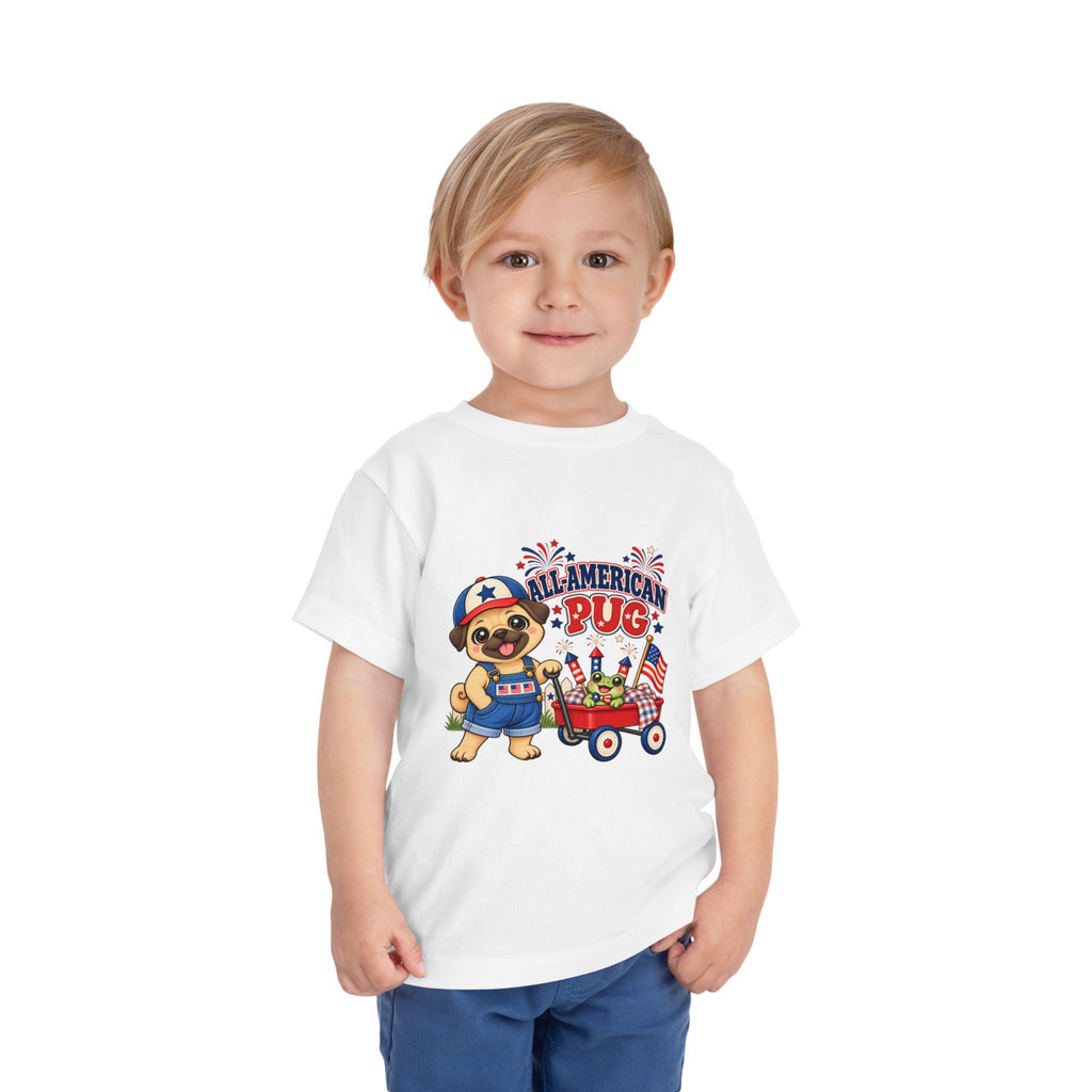 All-American Pug Toddler Tee — Patriotic Kids Americana Shirt