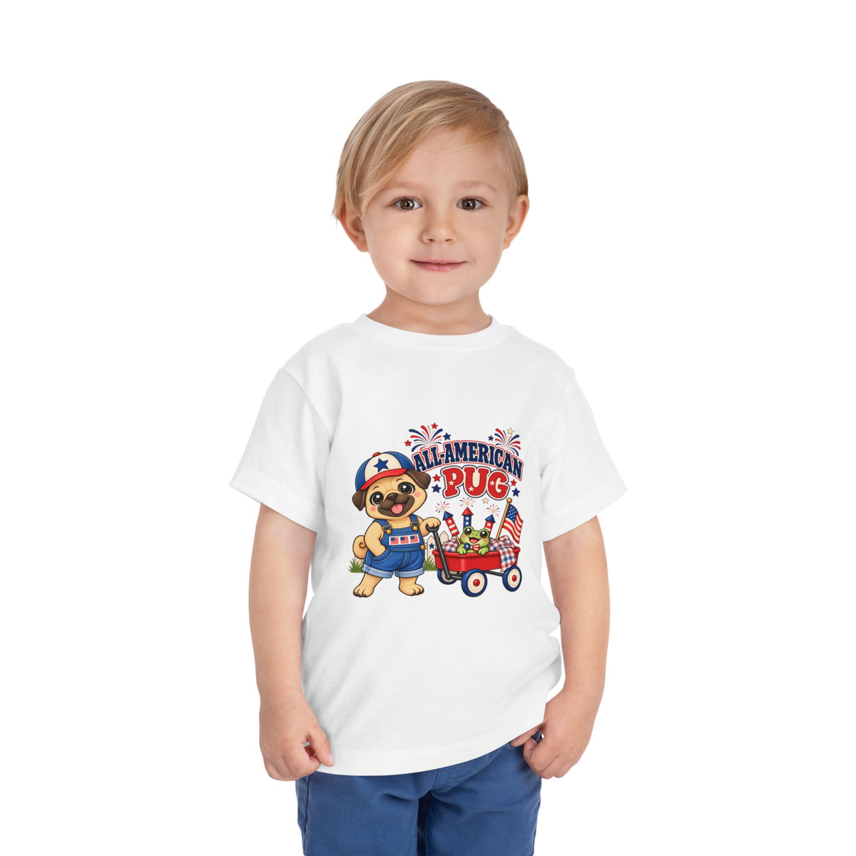 All-American Pug Toddler Tee — Patriotic Kids Americana Shirt