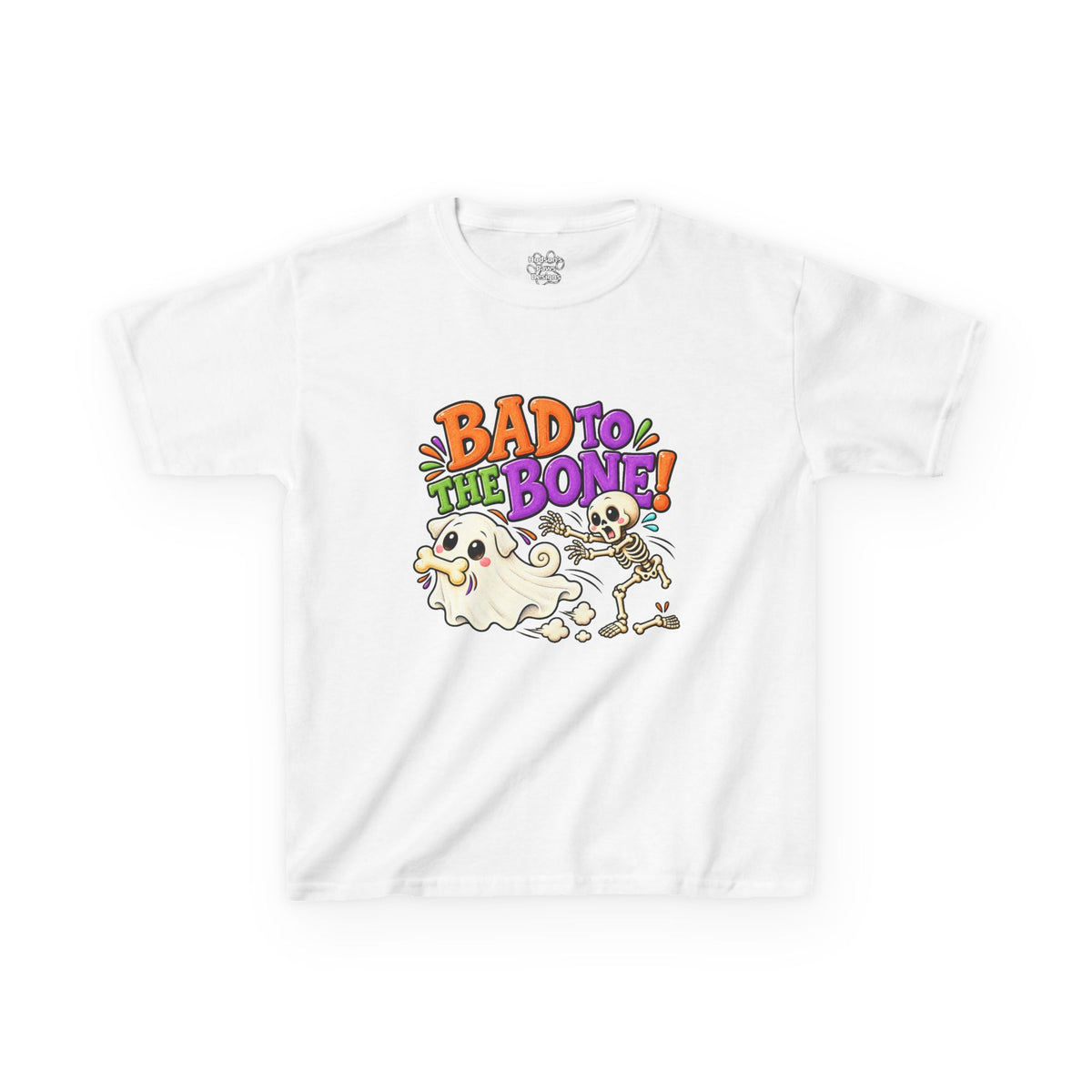 Bad to the Bone Ghost Pug Halloween T-Shirt – Funny Kids Halloween Tee