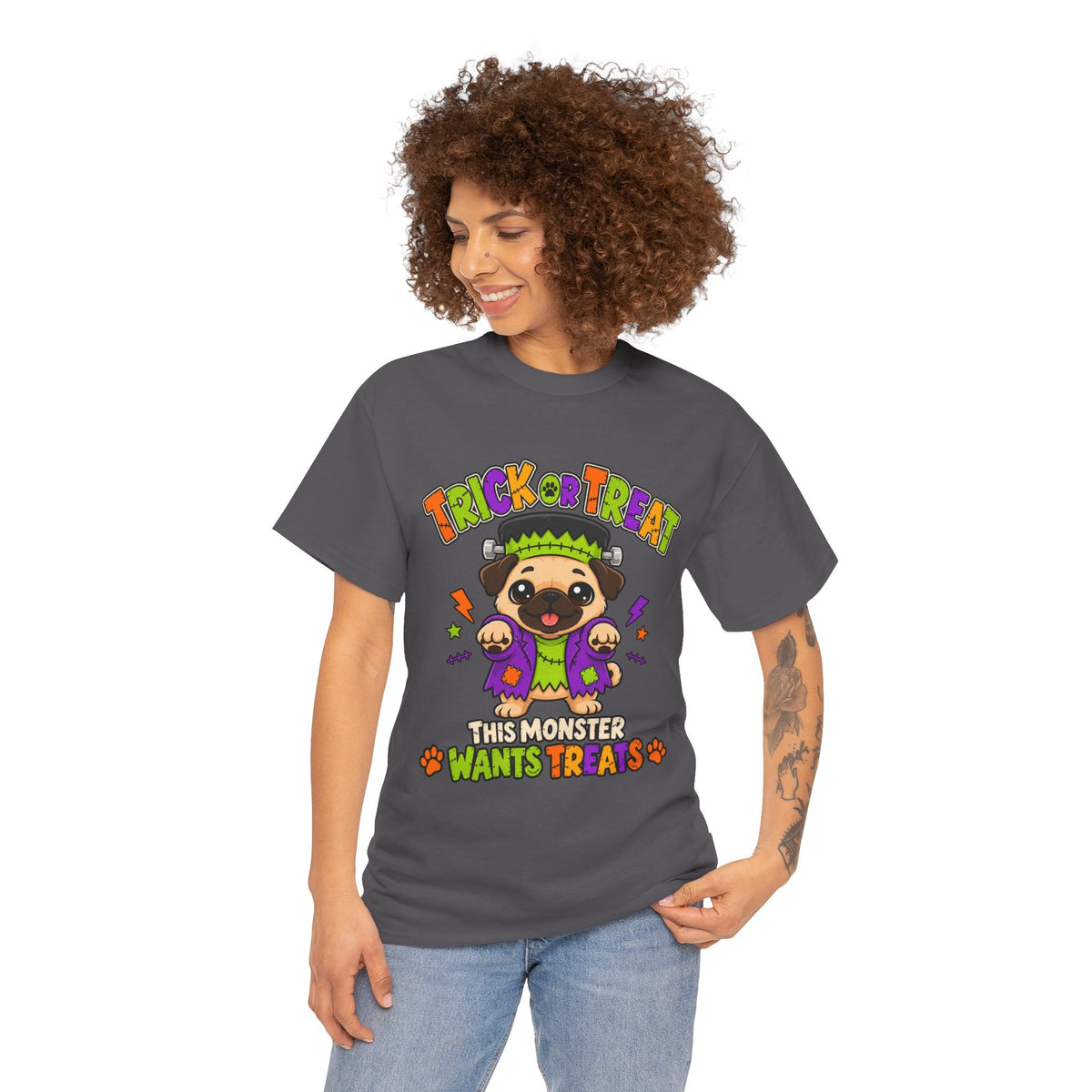 Halloween Pug - Trick or Treat This Monster Wants Treats  | Cute Dog Halloween Tee