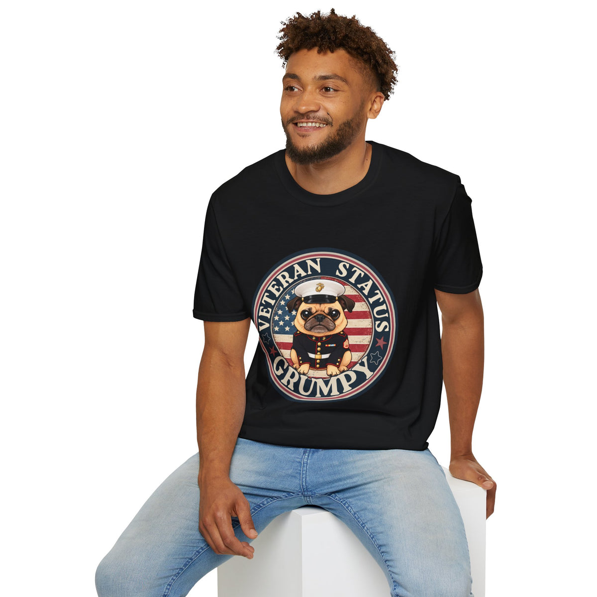 Marine Veteran Status Grumpy Pug T-Shirt – Funny U.S. Marine Veteran Shirt