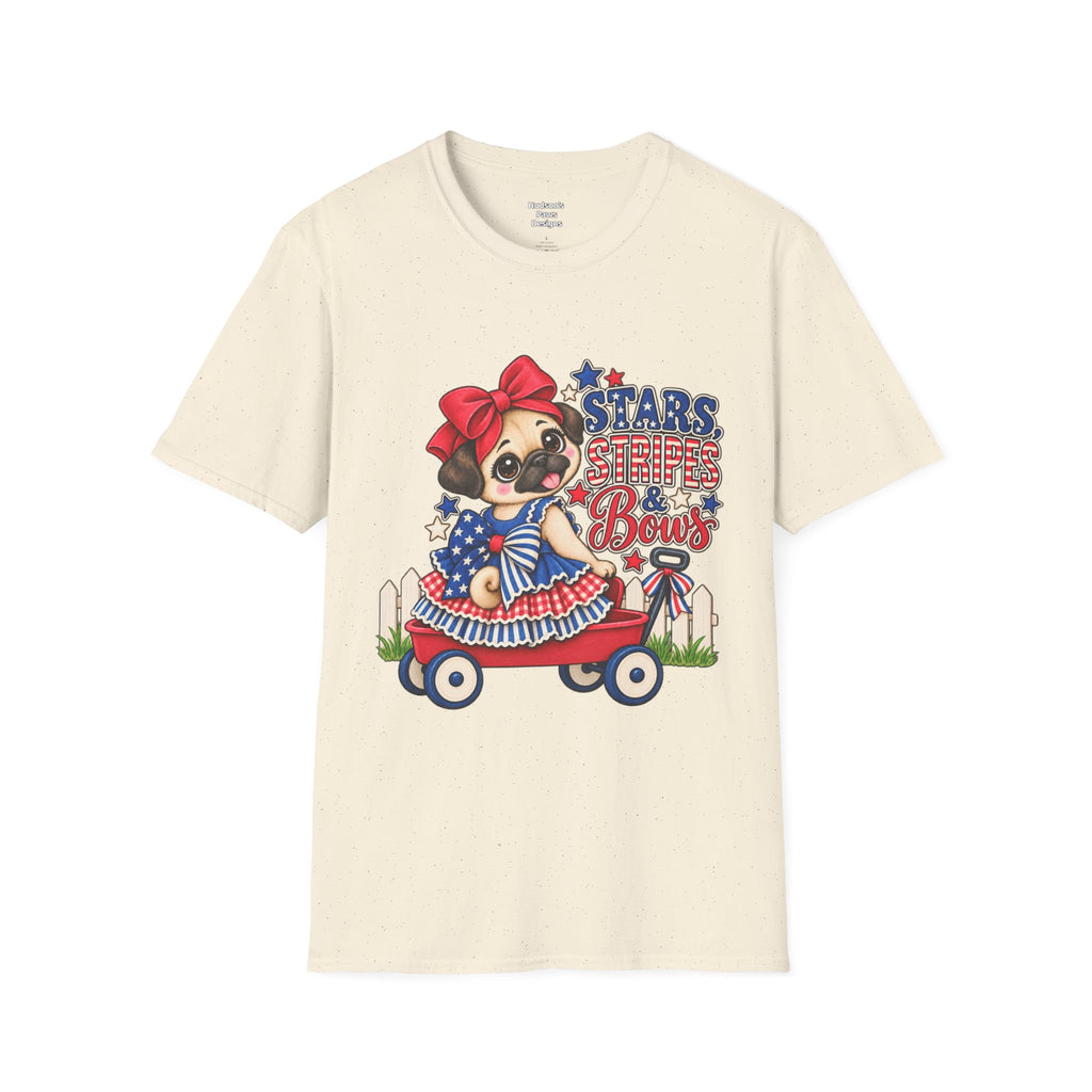 Stars, Stripes & Bows Pug T-Shirt – Patriotic Girl Pug Americana Shirt