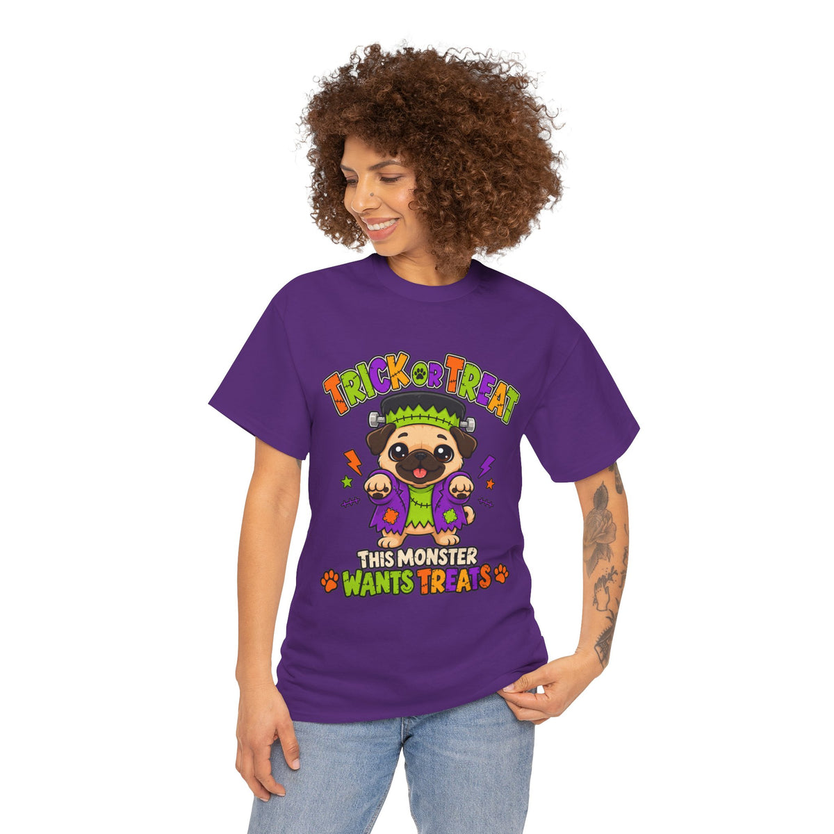 Halloween Pug - Trick or Treat This Monster Wants Treats  | Cute Dog Halloween Tee