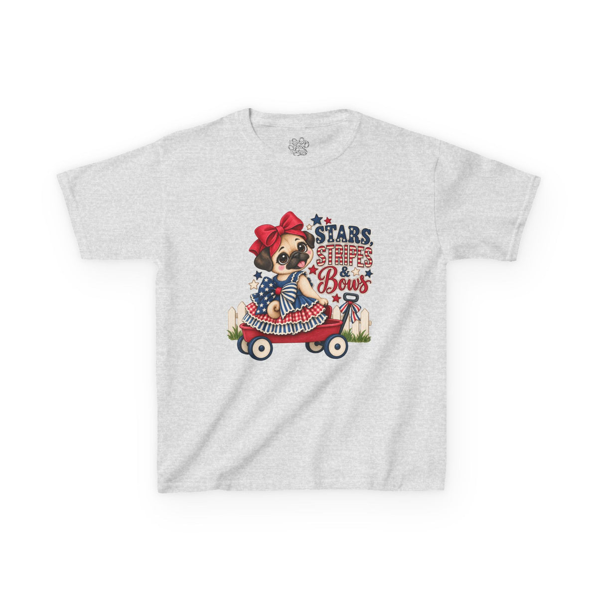 Stars, Stripes & Bows Pug Child's T-Shirt – Patriotic Kids Americana Shirt