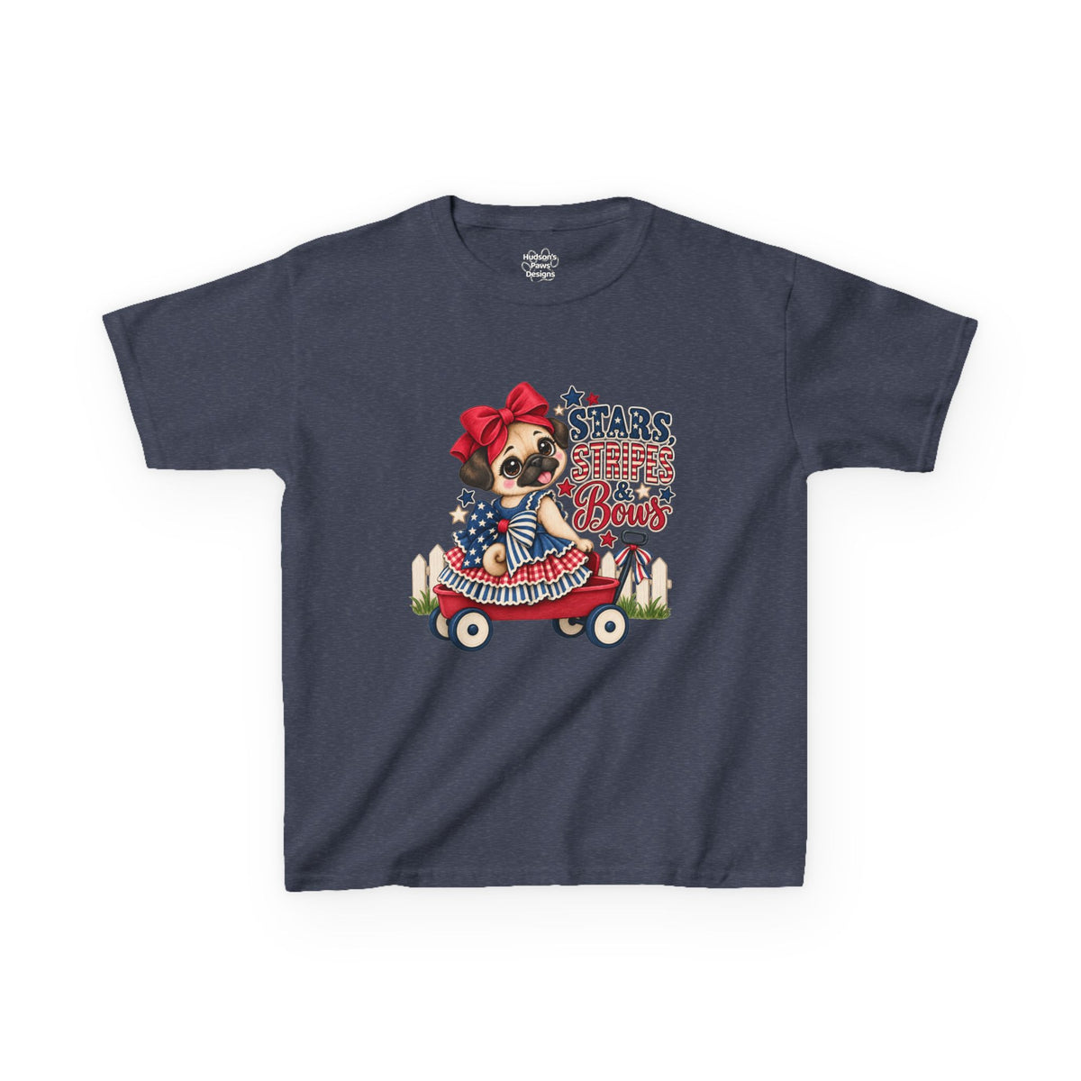 Stars, Stripes & Bows Pug Child's T-Shirt – Patriotic Kids Americana Shirt