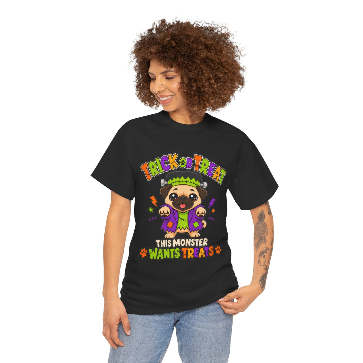 Halloween Pug - Trick or Treat This Monster Wants Treats  | Cute Dog Halloween Tee