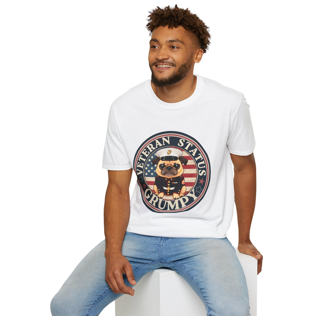 Marine Veteran Status Grumpy Pug T-Shirt – Funny U.S. Marine Veteran Shirt