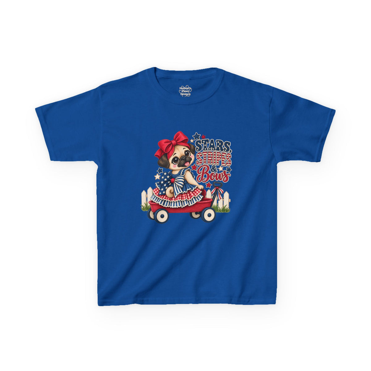 Stars, Stripes & Bows Pug Child's T-Shirt – Patriotic Kids Americana Shirt