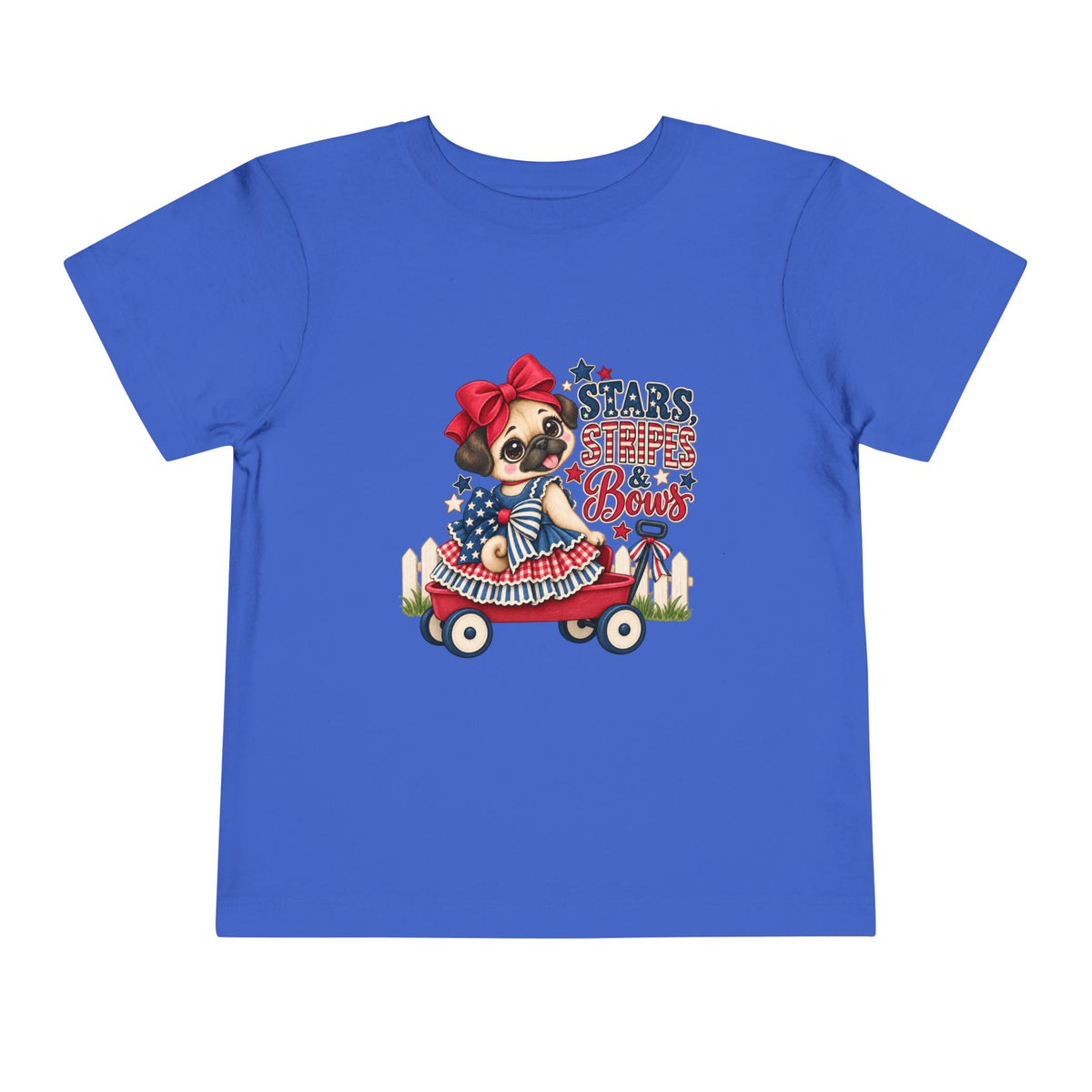 Stars, Stripes & Bows Pug Toddler T-Shirt – Patriotic Kids Americana Shirt