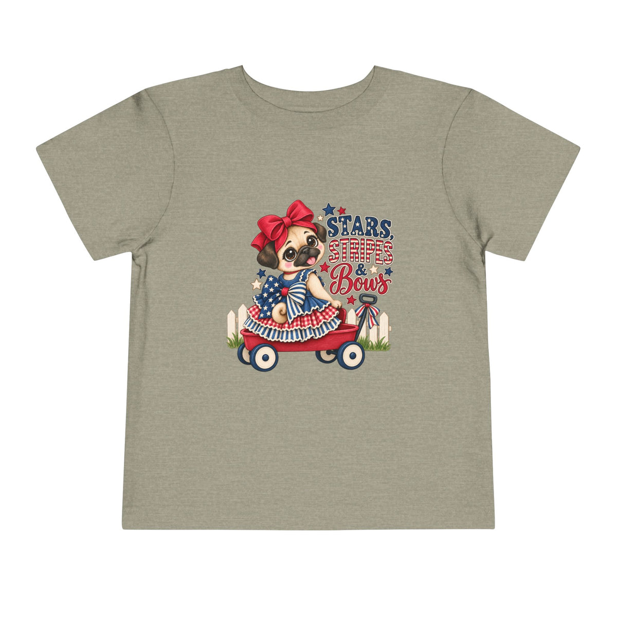 Stars, Stripes & Bows Pug Toddler T-Shirt – Patriotic Kids Americana Shirt