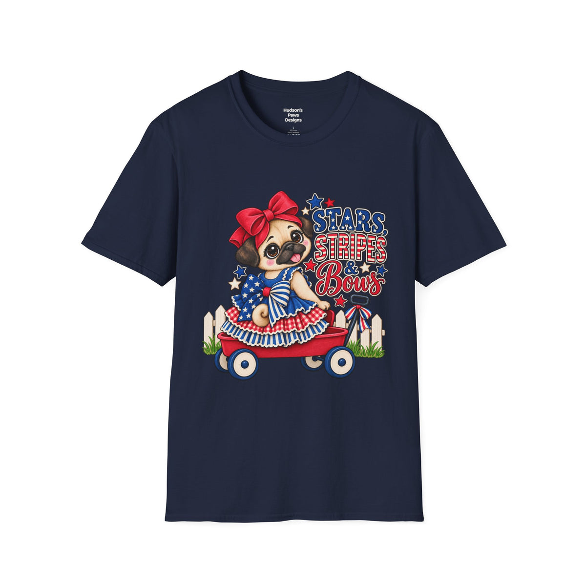 Stars, Stripes & Bows Pug T-Shirt – Patriotic Girl Pug Americana Shirt