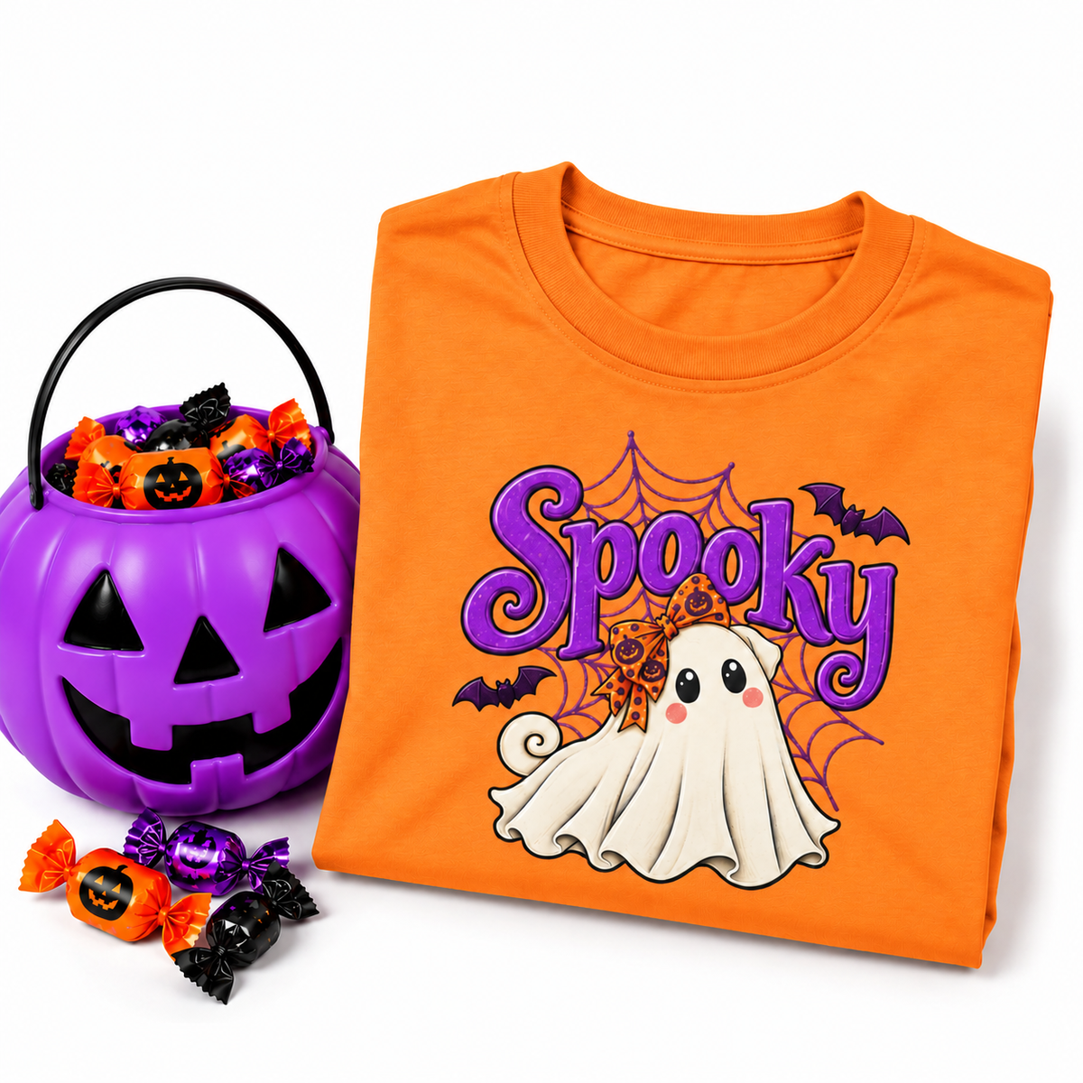 Spooky Girl Ghost Pug Kids Halloween T-Shirt | Cute Pug Ghost Tee