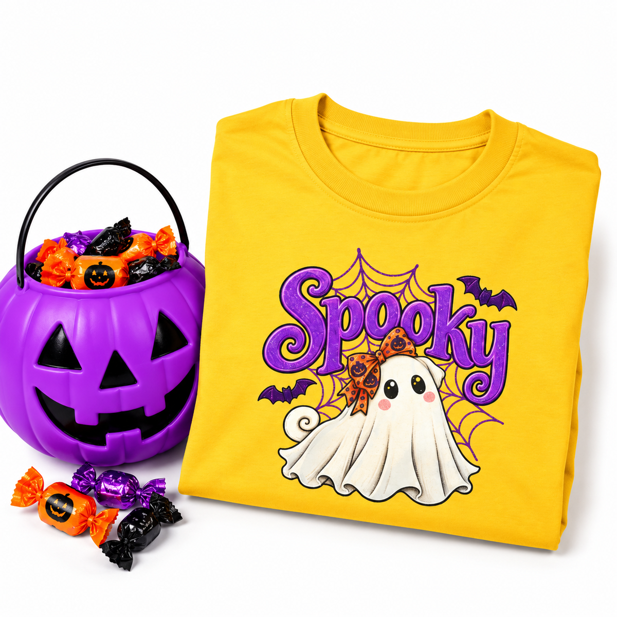 Spooky Girl Ghost Pug Kids Halloween T-Shirt | Cute Pug Ghost Tee