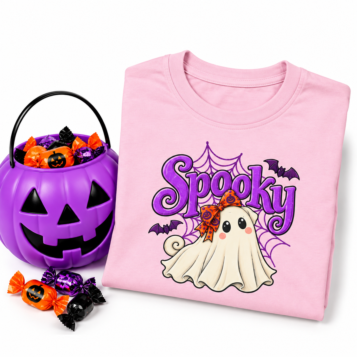 Spooky Girl Ghost Pug Kids Halloween T-Shirt | Cute Pug Ghost Tee