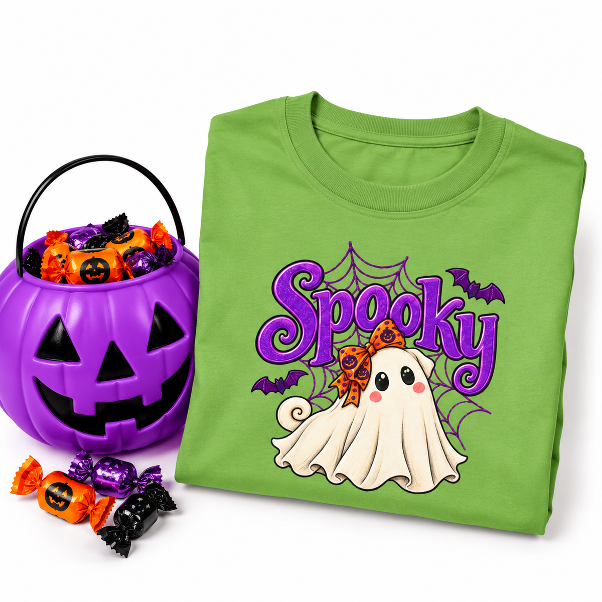 Spooky Girl Ghost Pug Kids Halloween T-Shirt | Cute Pug Ghost Tee