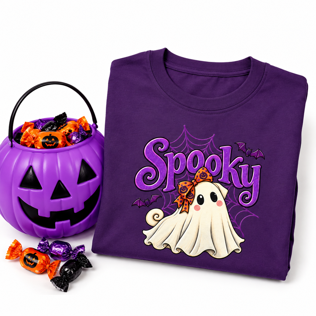 Spooky Girl Ghost Pug Kids Halloween T-Shirt | Cute Pug Ghost Tee