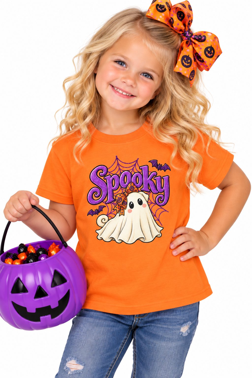 Spooky Girl Ghost Pug Kids Halloween T-Shirt | Cute Pug Ghost Tee
