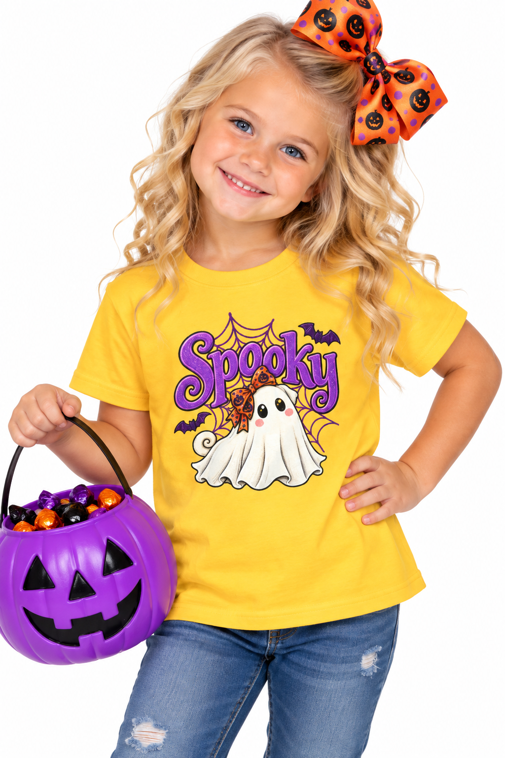 Spooky Girl Ghost Pug Kids Halloween T-Shirt | Cute Pug Ghost Tee