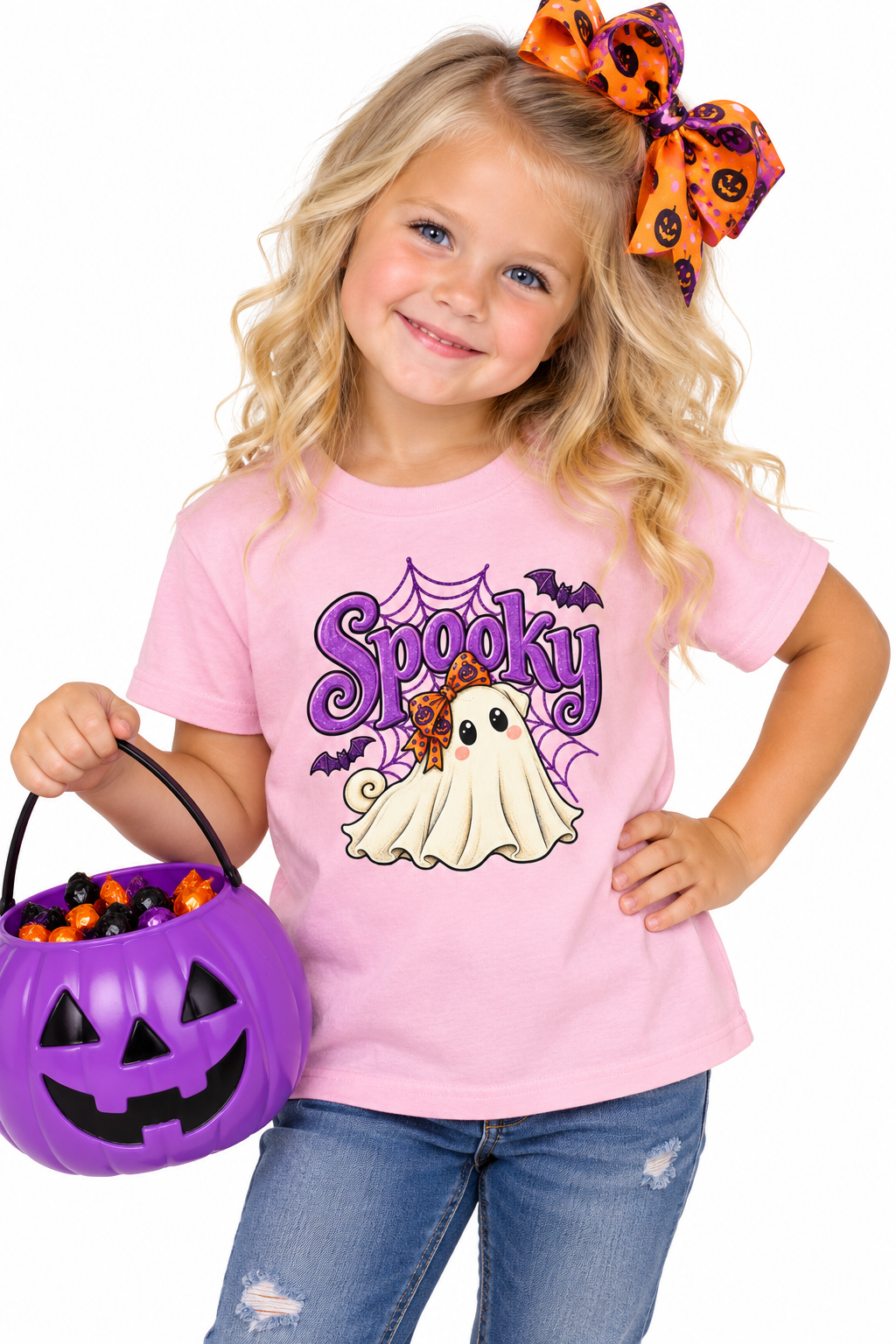 Spooky Girl Ghost Pug Kids Halloween T-Shirt | Cute Pug Ghost Tee