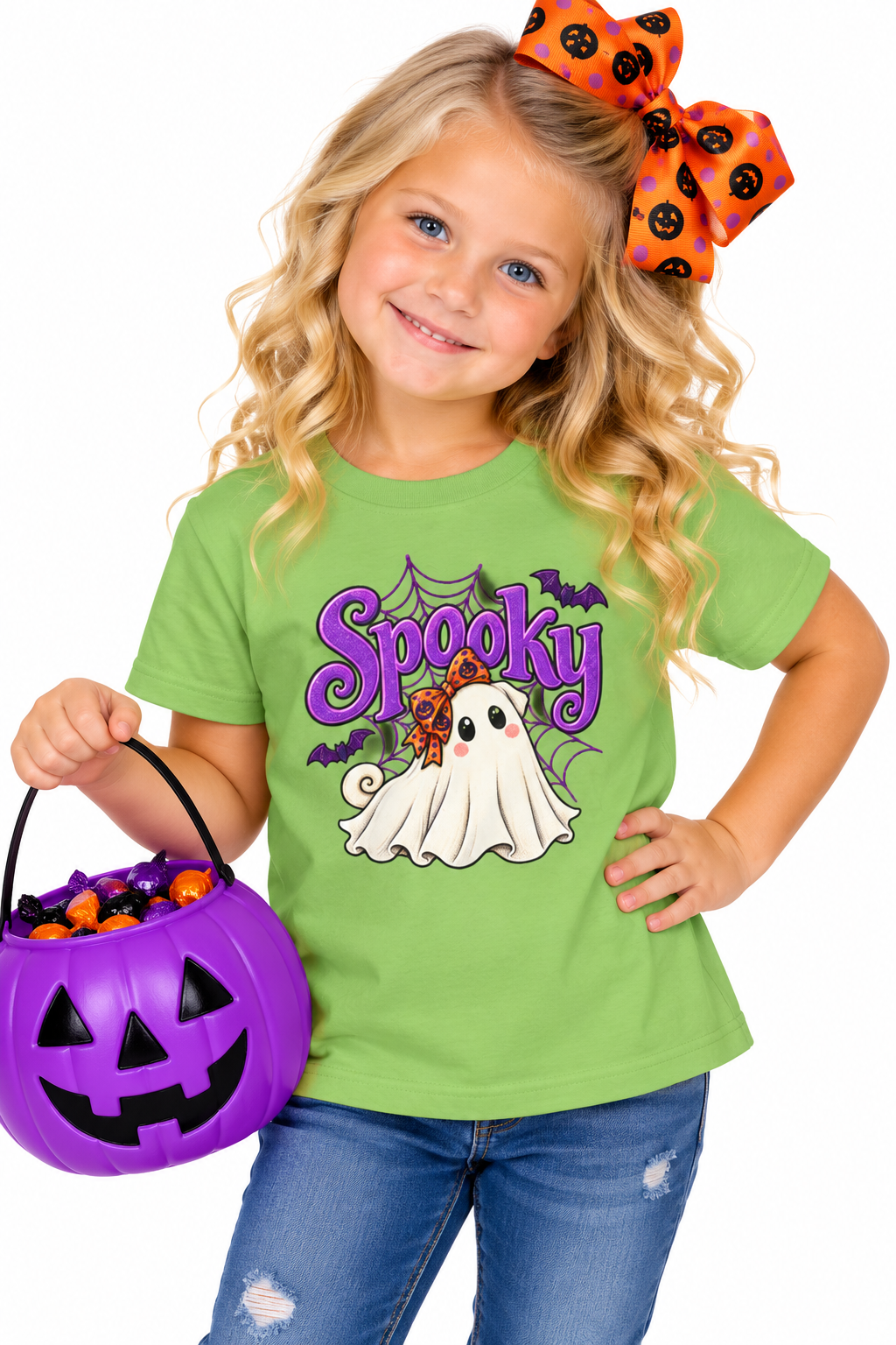 Spooky Girl Ghost Pug Kids Halloween T-Shirt | Cute Pug Ghost Tee