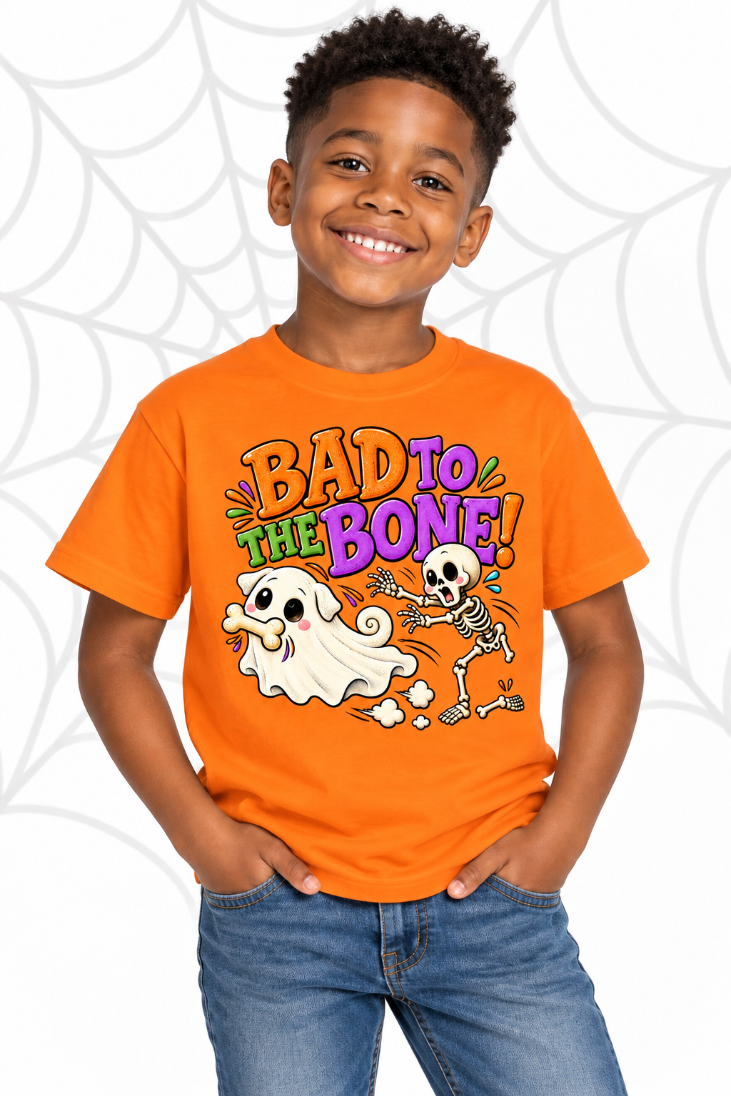 Bad to the Bone Ghost Pug Halloween T-Shirt – Funny Kids Halloween Tee