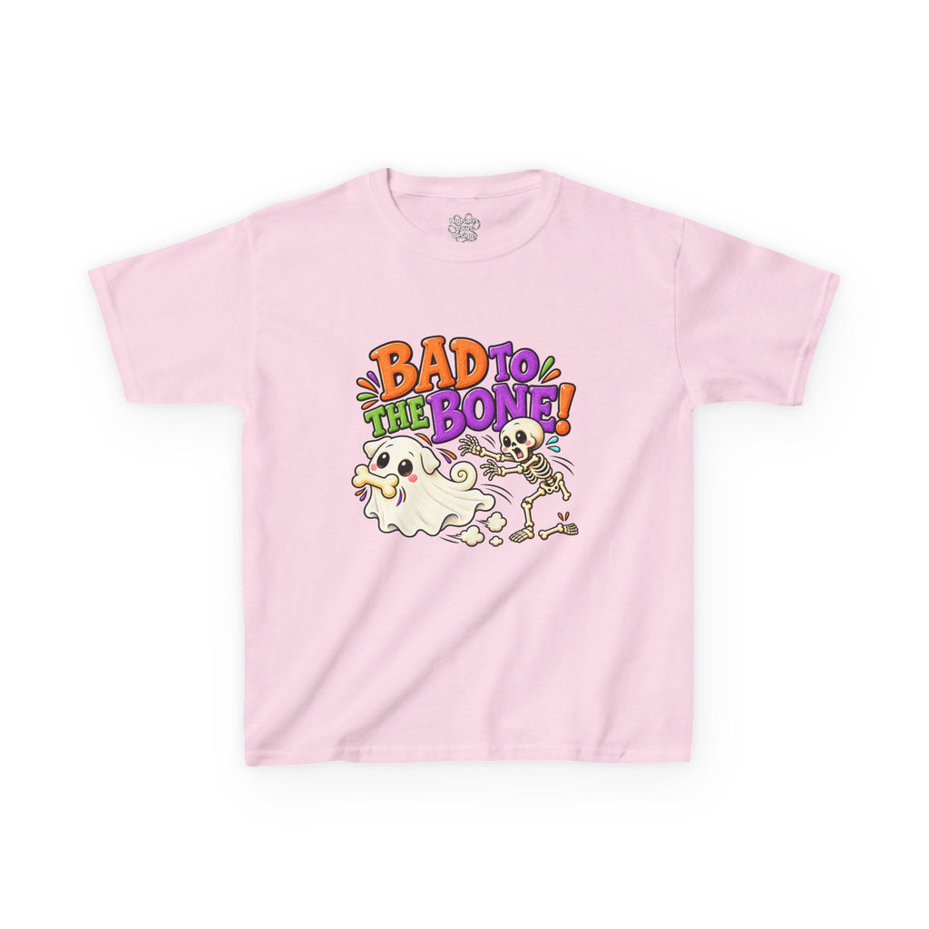 Bad to the Bone Ghost Pug Halloween T-Shirt – Funny Kids Halloween Tee