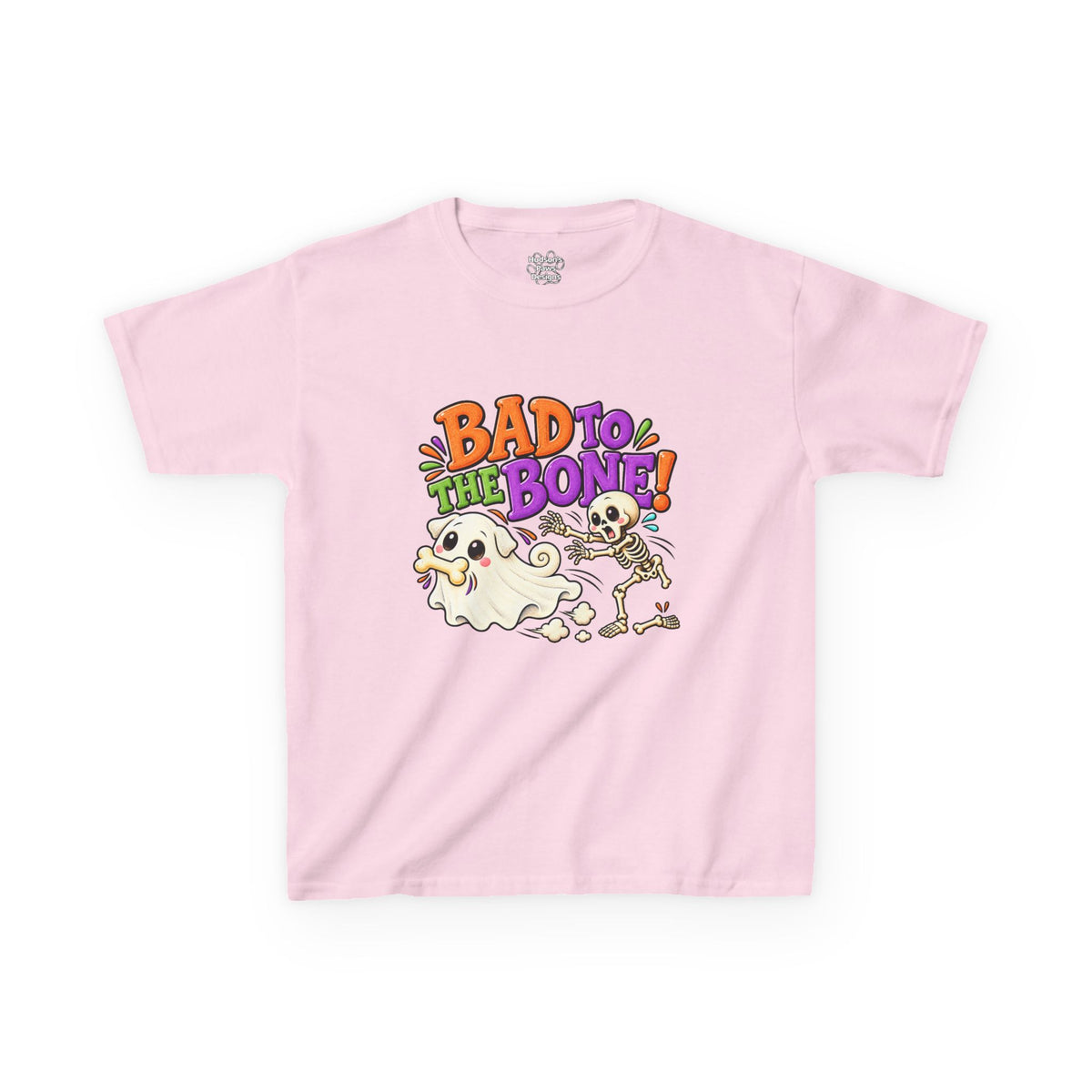Bad to the Bone Ghost Pug Halloween T-Shirt – Funny Kids Halloween Tee