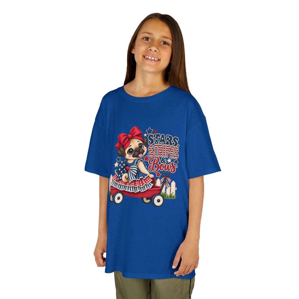 Stars, Stripes & Bows Pug Child's T-Shirt – Patriotic Kids Americana Shirt