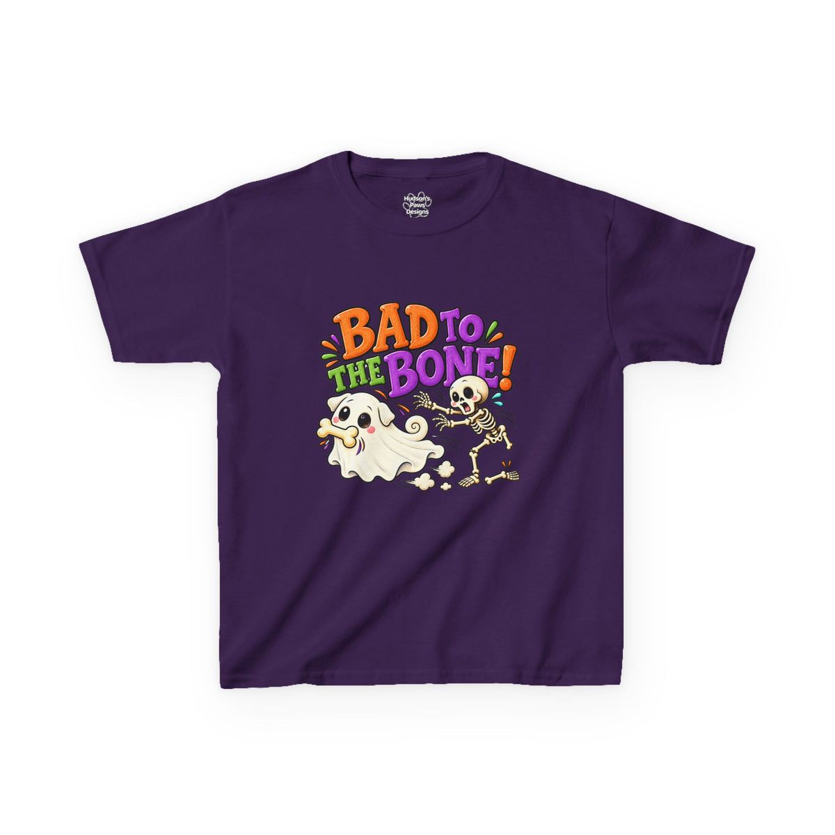 Bad to the Bone Ghost Pug Halloween T-Shirt – Funny Kids Halloween Tee