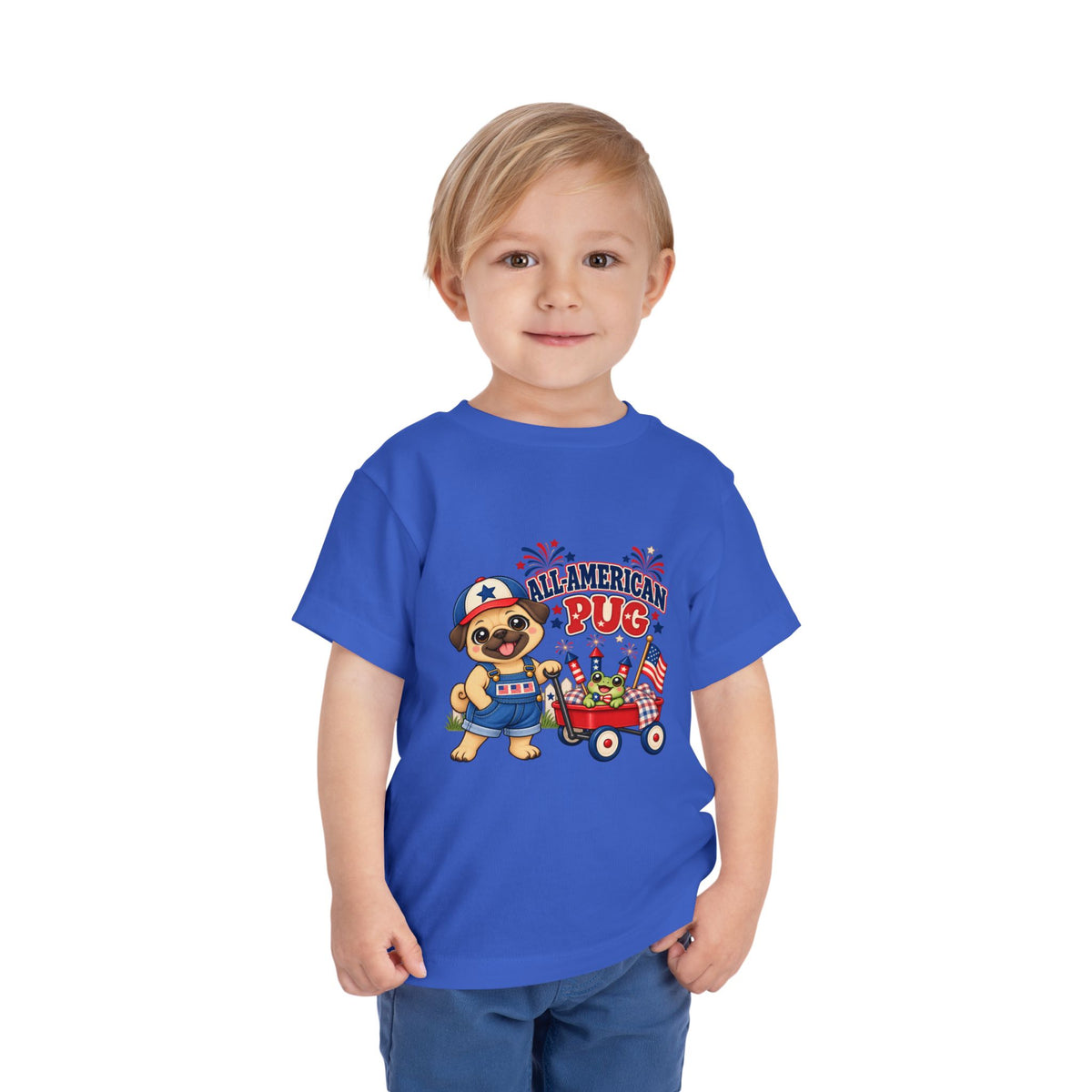 All-American Pug Toddler Tee — Patriotic Kids Americana Shirt