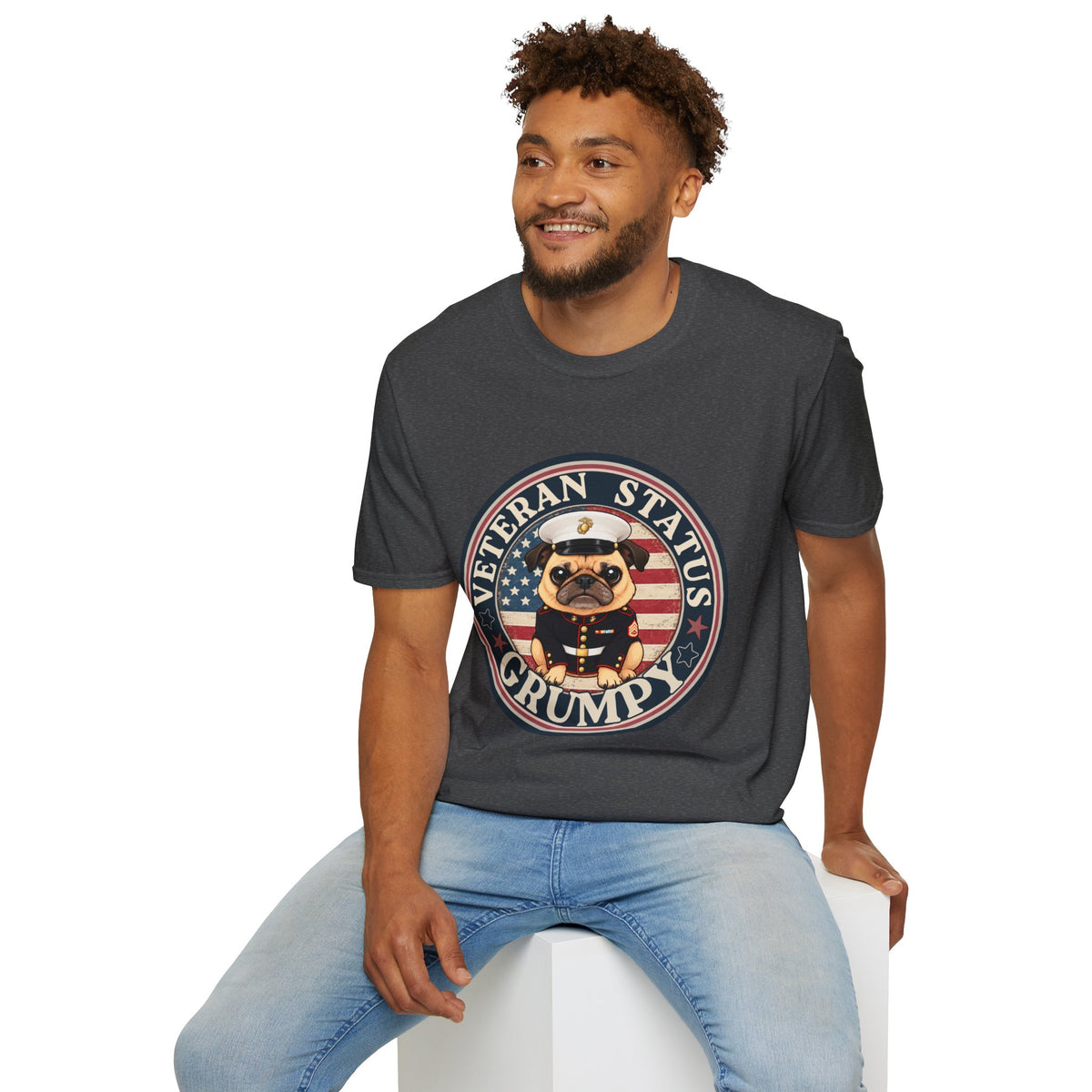 Marine Veteran Status Grumpy Pug T-Shirt – Funny U.S. Marine Veteran Shirt