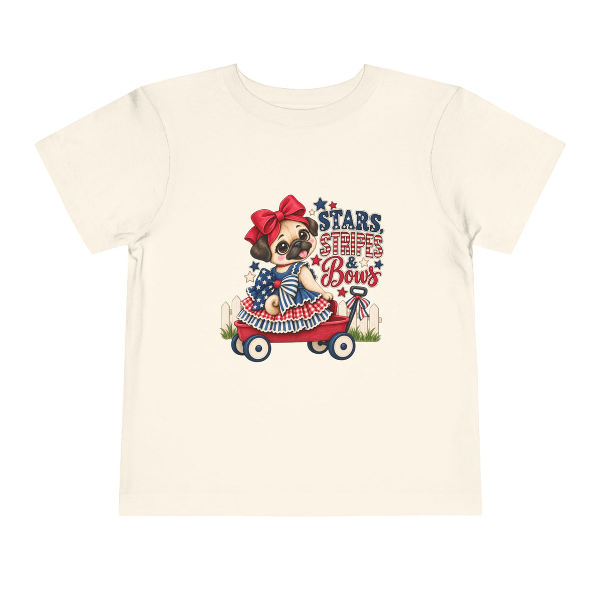 Stars, Stripes & Bows Pug Toddler T-Shirt – Patriotic Kids Americana Shirt