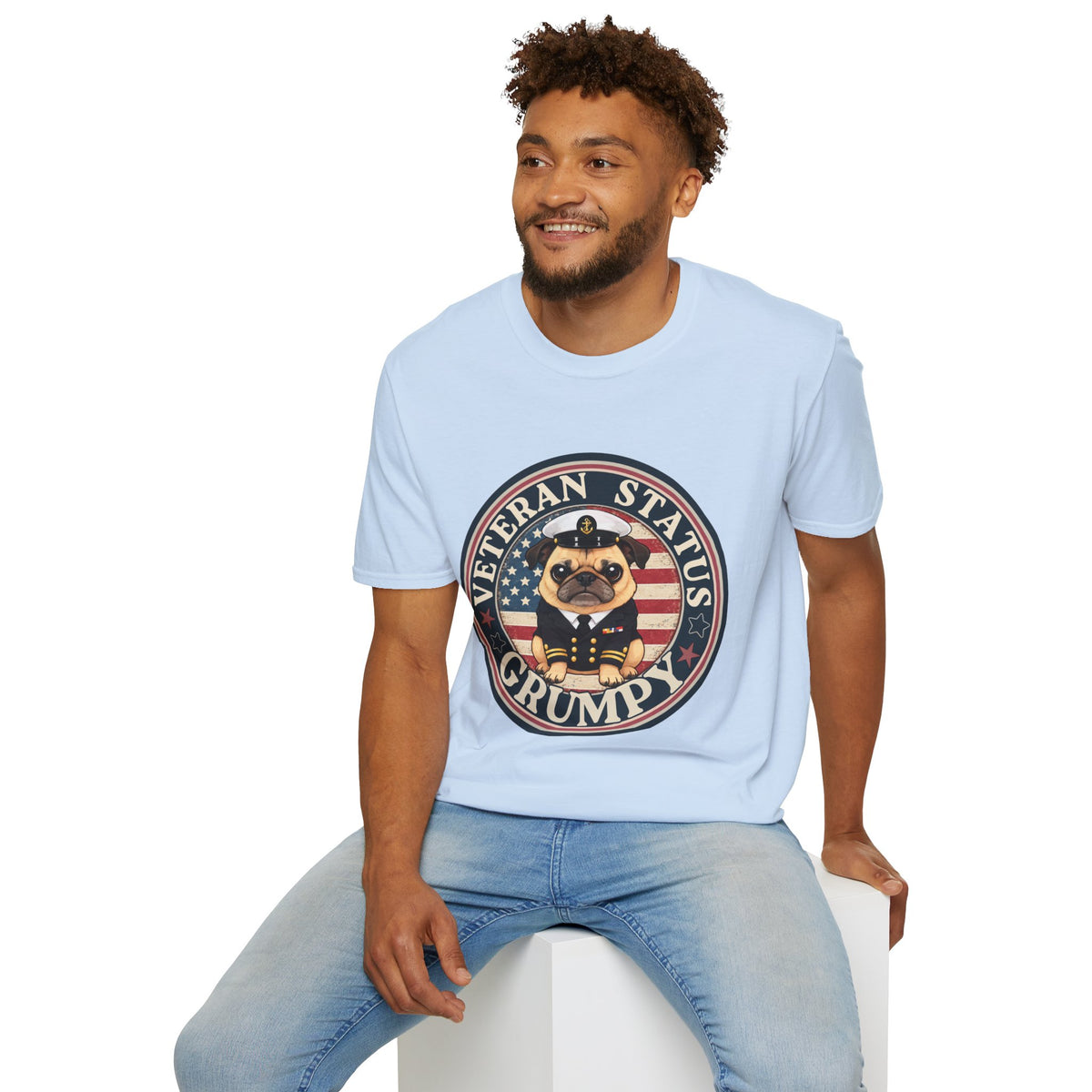 Navy Veteran Status Grumpy Pug T-Shirt – Funny U.S. Navy Veteran Shirt