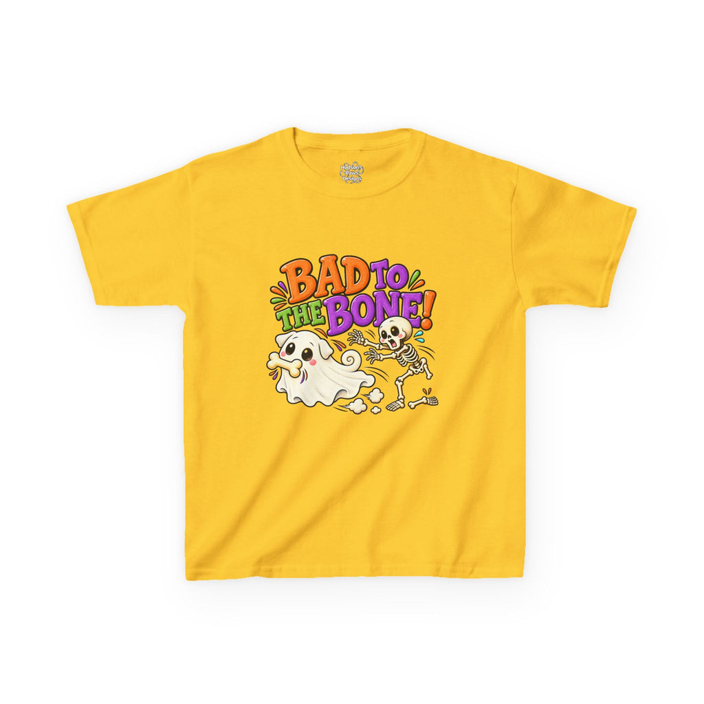 Bad to the Bone Ghost Pug Halloween T-Shirt – Funny Kids Halloween Tee