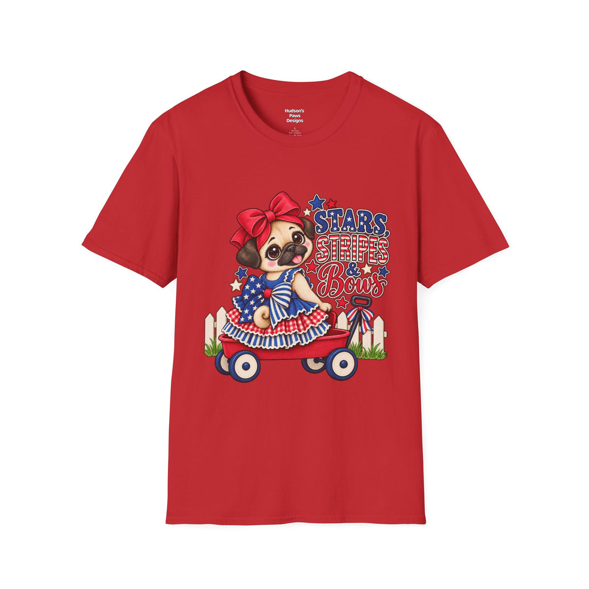 Stars, Stripes & Bows Pug T-Shirt – Patriotic Girl Pug Americana Shirt