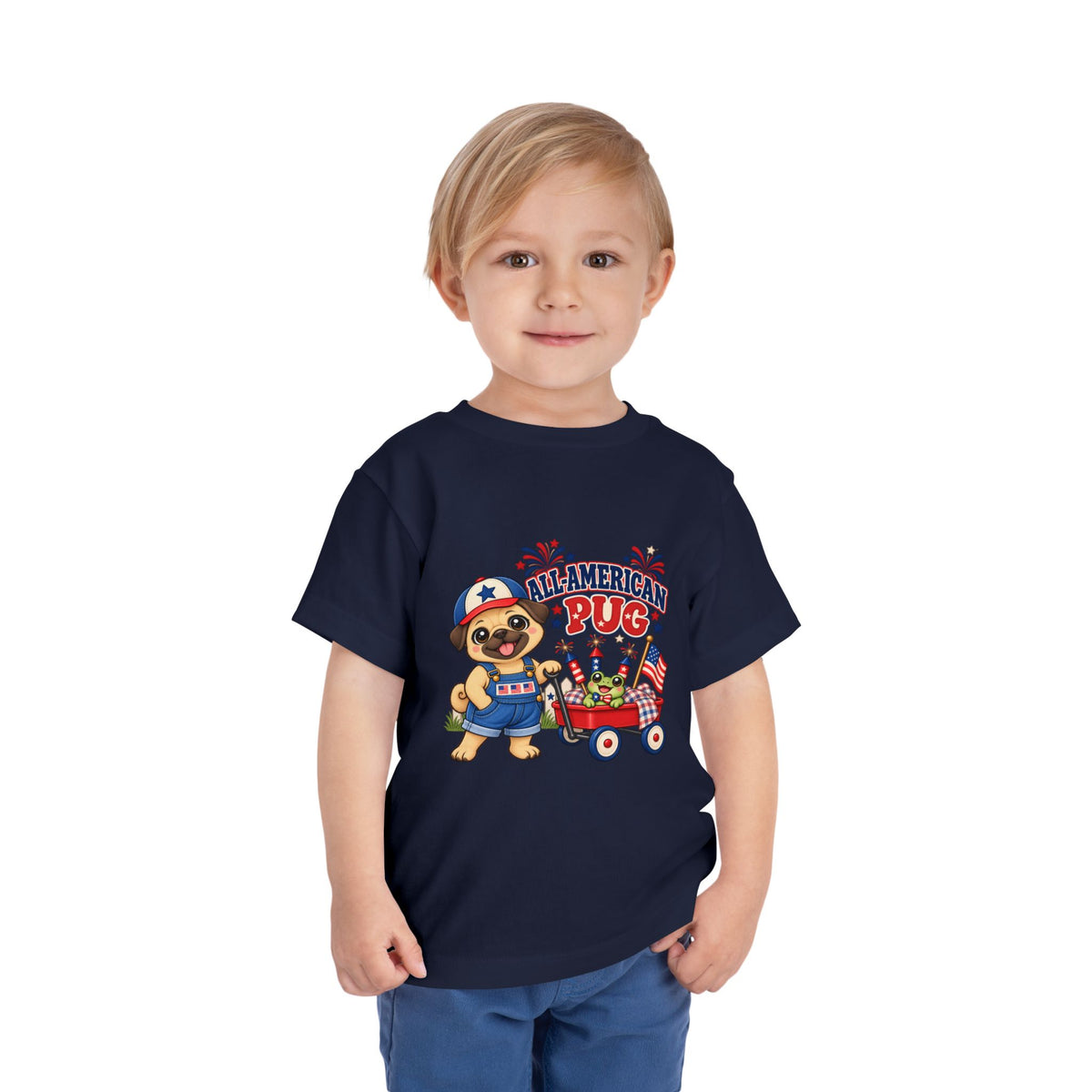 All-American Pug Toddler Tee — Patriotic Kids Americana Shirt