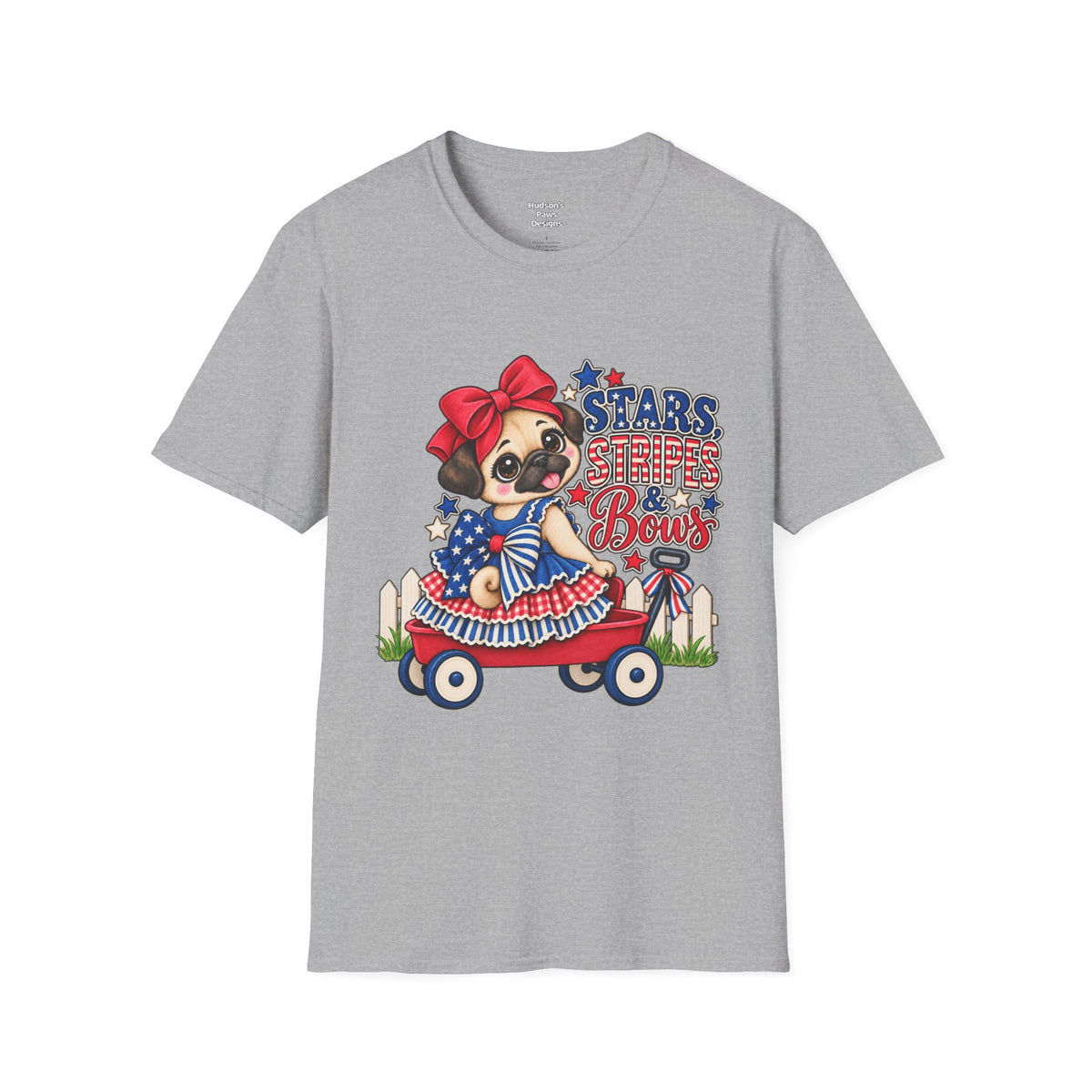 Stars, Stripes & Bows Pug T-Shirt – Patriotic Girl Pug Americana Shirt