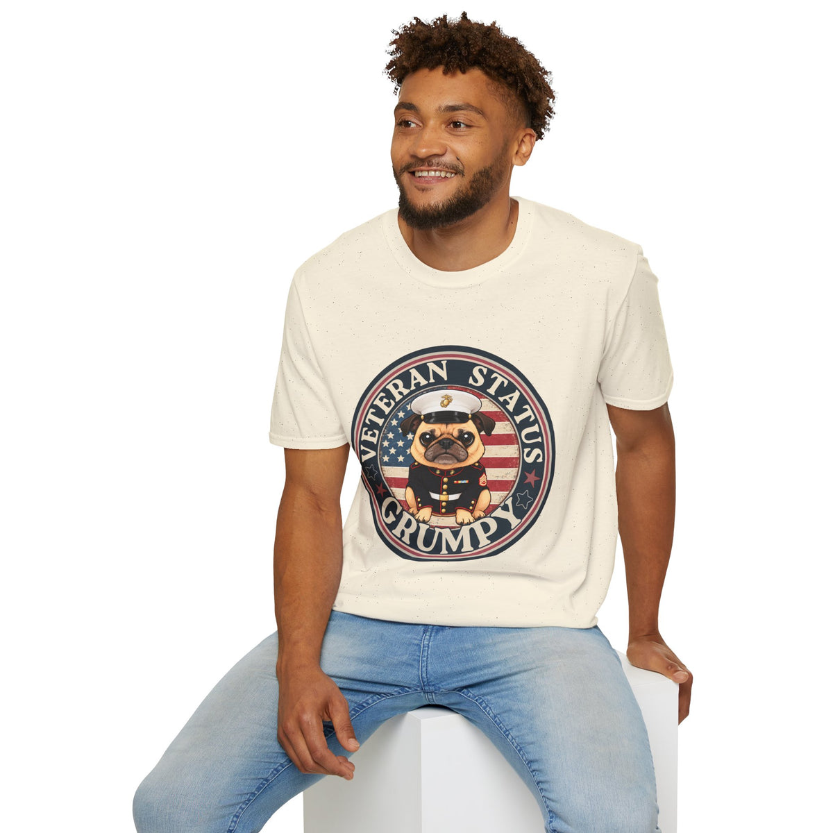 Marine Veteran Status Grumpy Pug T-Shirt – Funny U.S. Marine Veteran Shirt