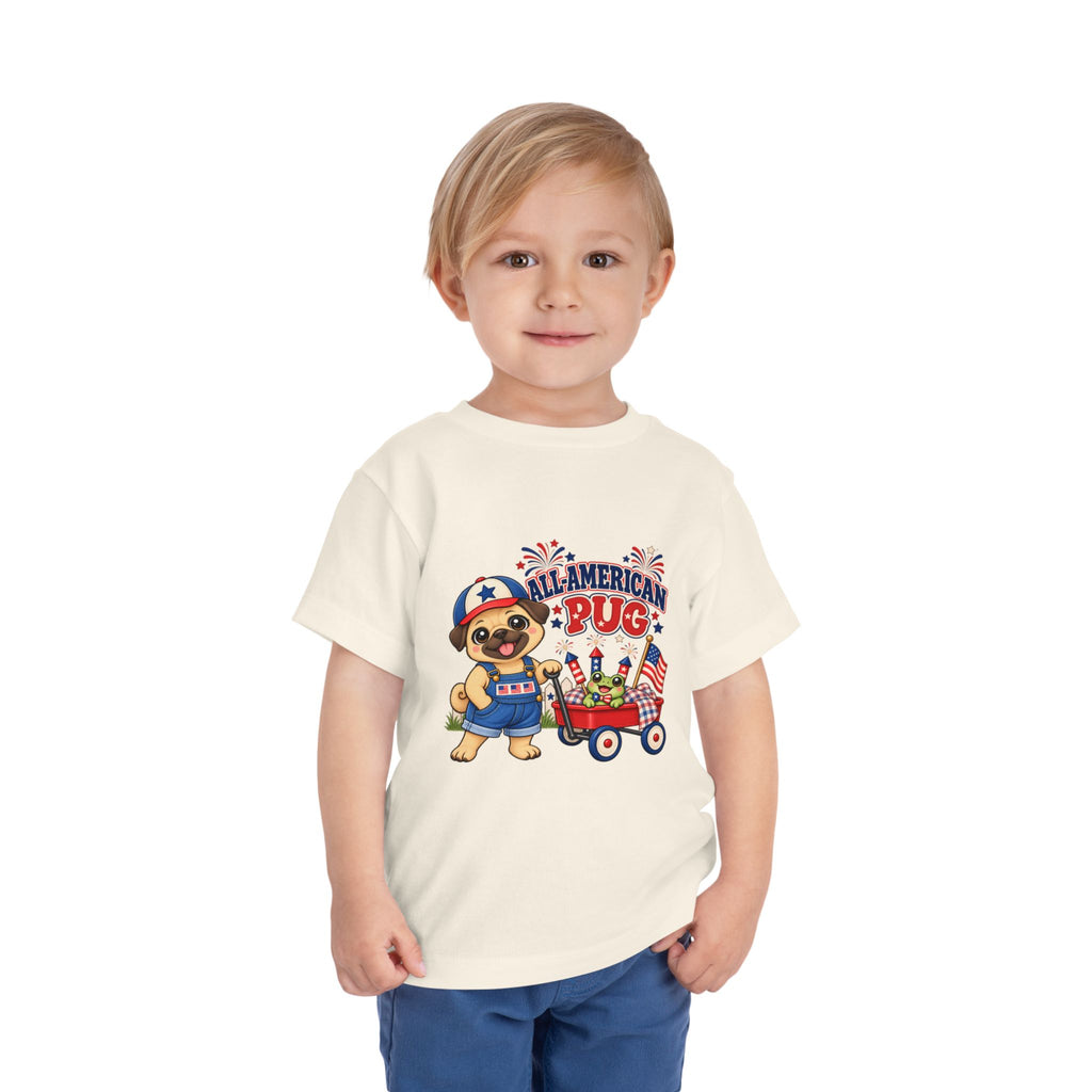 All-American Pug Toddler Tee — Patriotic Kids Americana Shirt