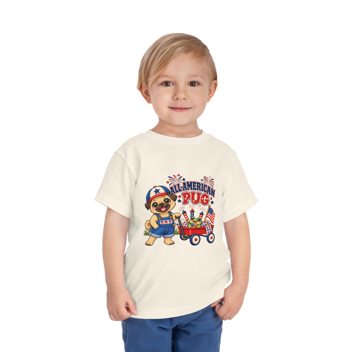 All-American Pug Toddler Tee — Patriotic Kids Americana Shirt