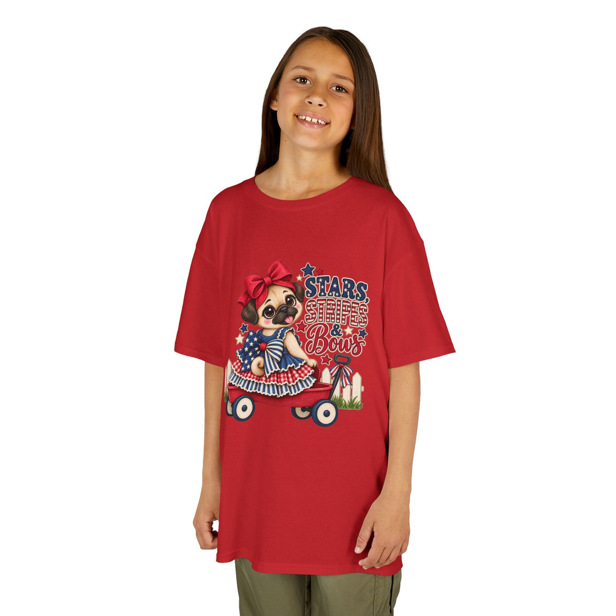 Stars, Stripes & Bows Pug Child's T-Shirt – Patriotic Kids Americana Shirt