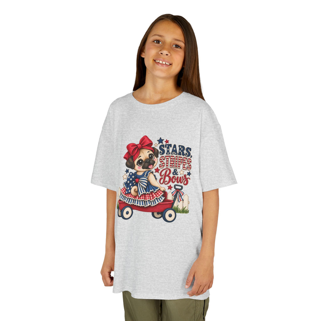 Stars, Stripes & Bows Pug Child's T-Shirt – Patriotic Kids Americana Shirt