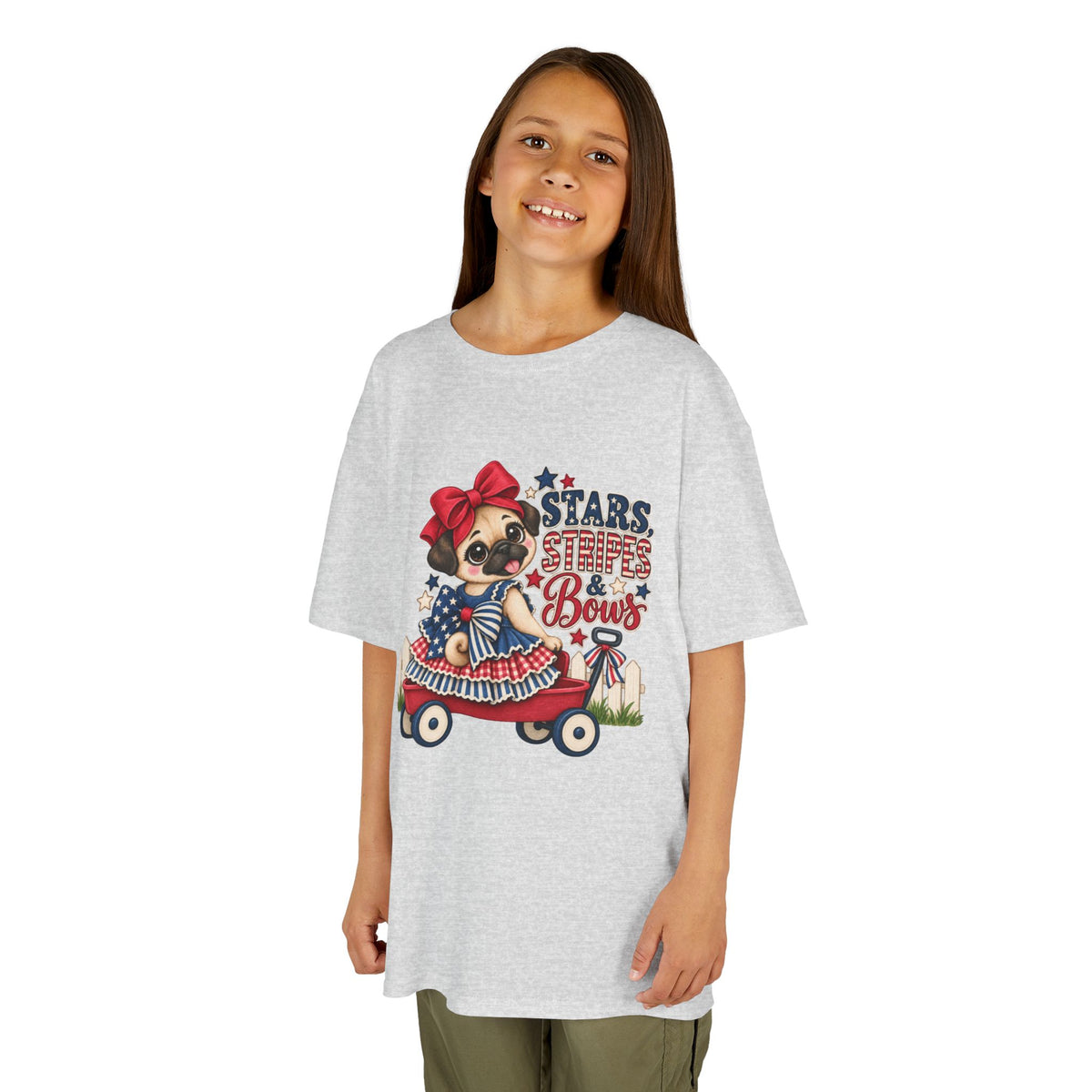 Stars, Stripes & Bows Pug Child's T-Shirt – Patriotic Kids Americana Shirt