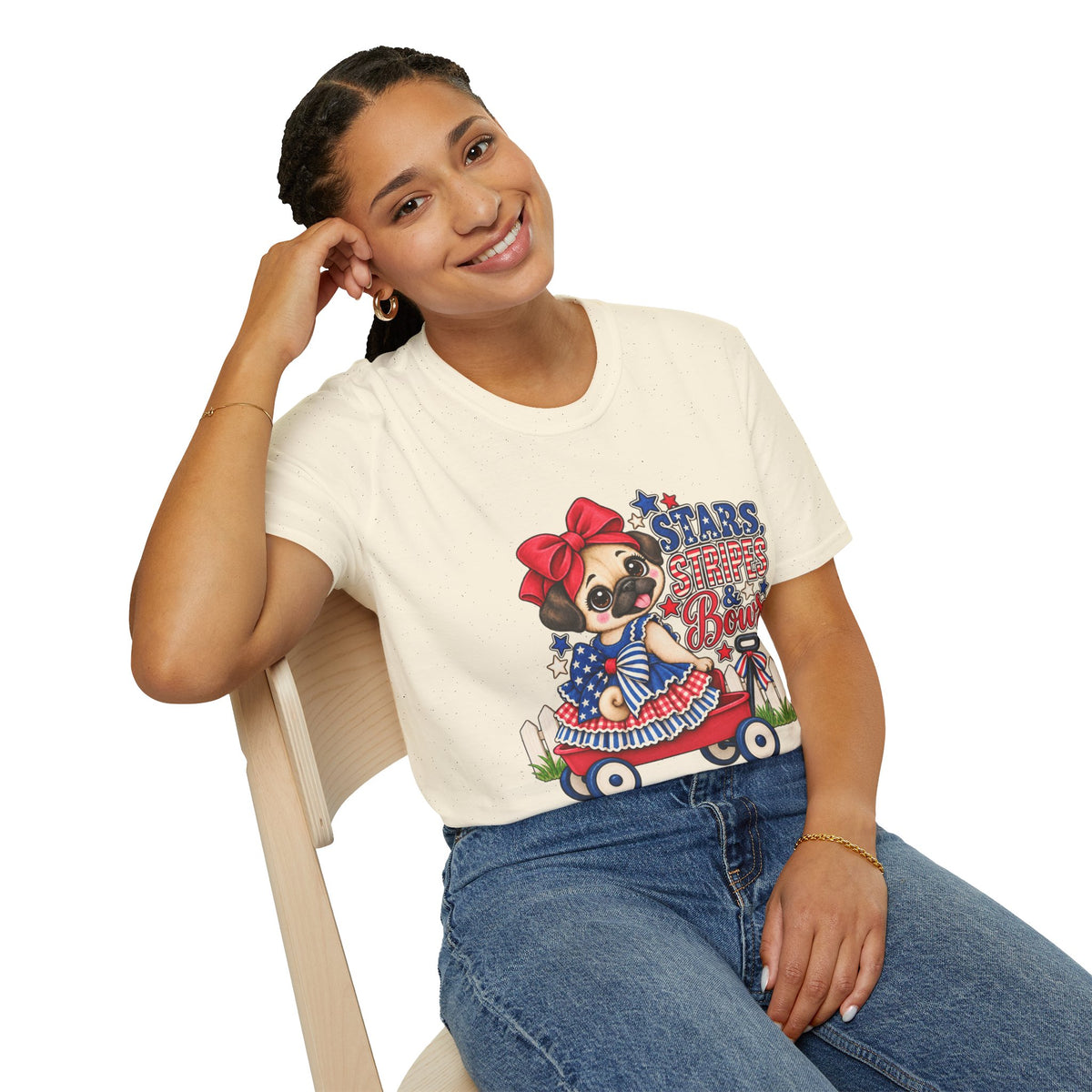 Stars, Stripes & Bows Pug T-Shirt – Patriotic Girl Pug Americana Shirt