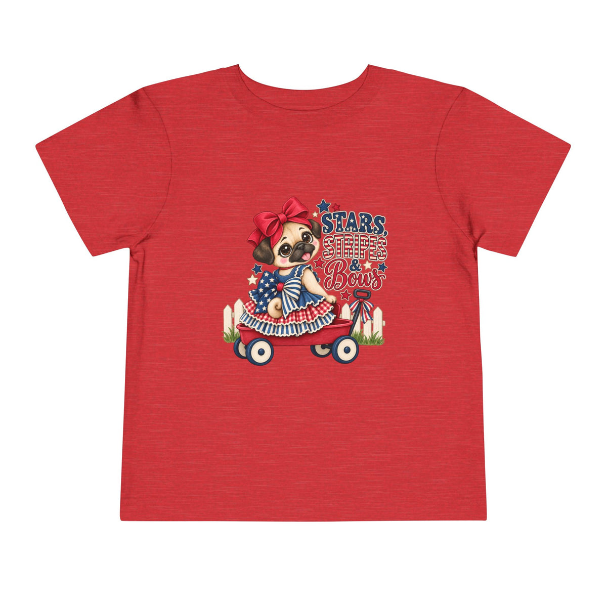 Stars, Stripes & Bows Pug Toddler T-Shirt – Patriotic Kids Americana Shirt